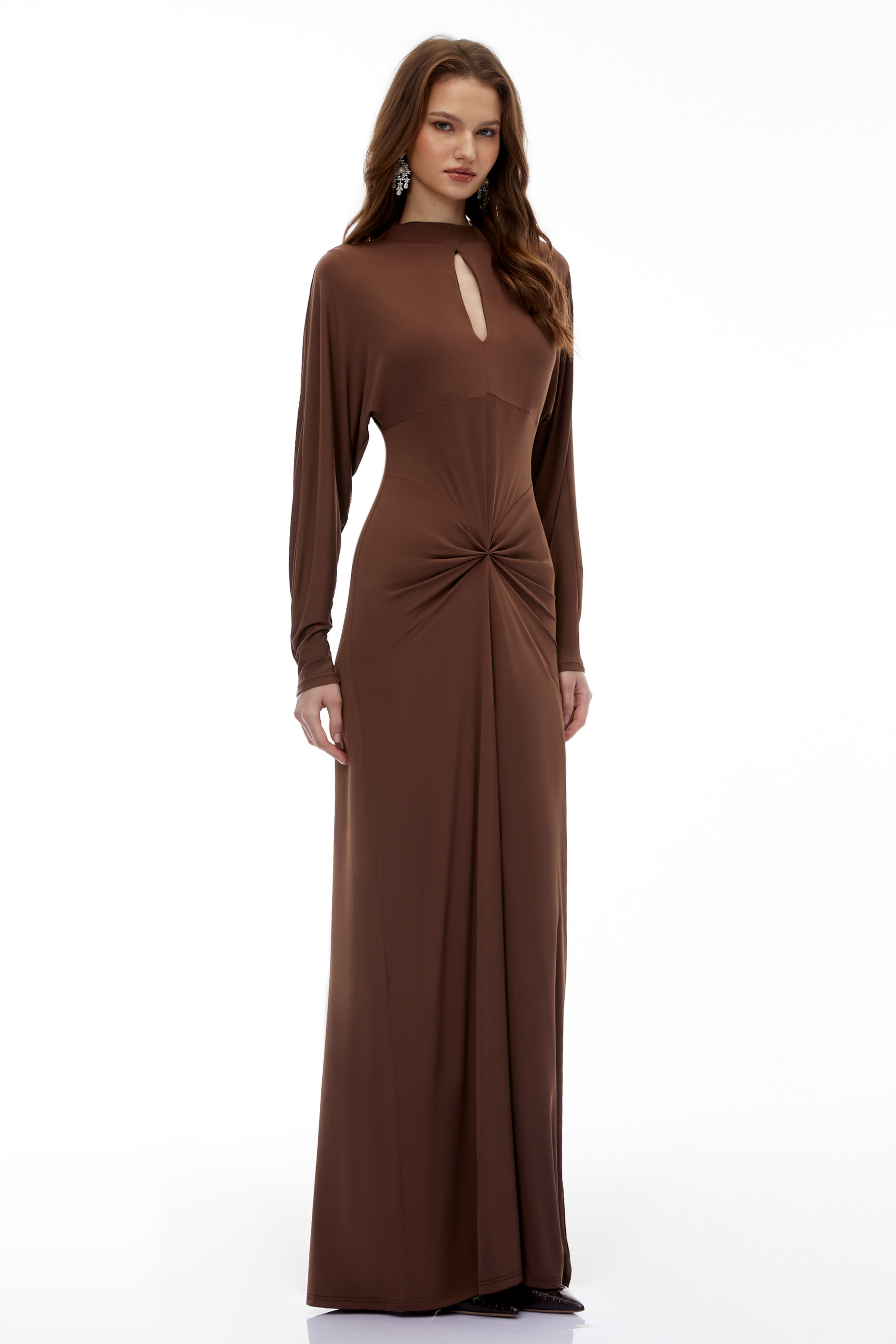 Clara Chocolate Brown Keyhole Twist Front Maxi Dress