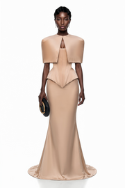 Clara Khaki Corset Top & Skirt Set With Cape
