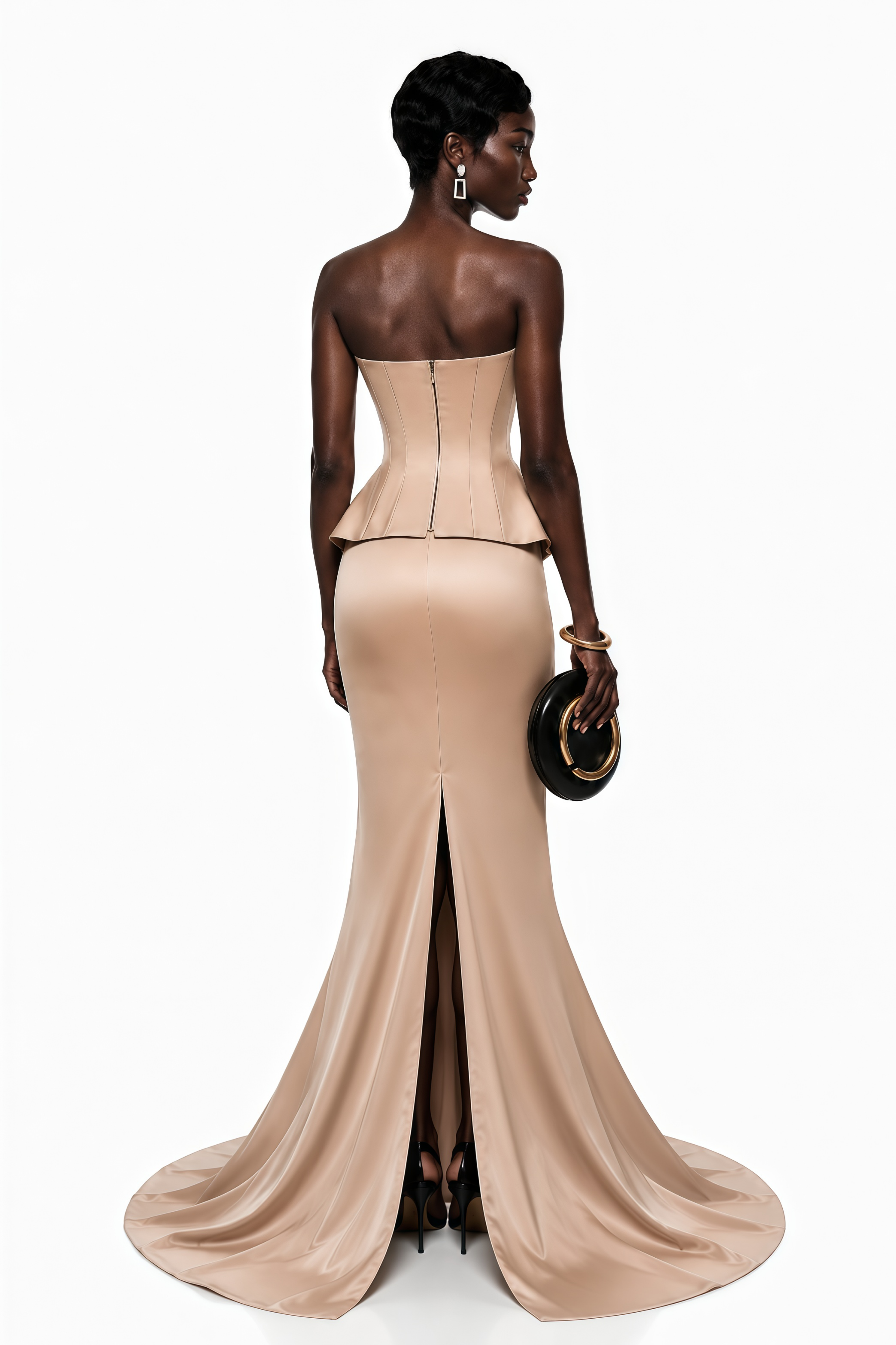 Clara Khaki Corset Top & Skirt Set With Cape
