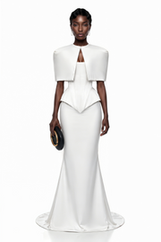Clara White Corset Top & Skirt Set With Cape