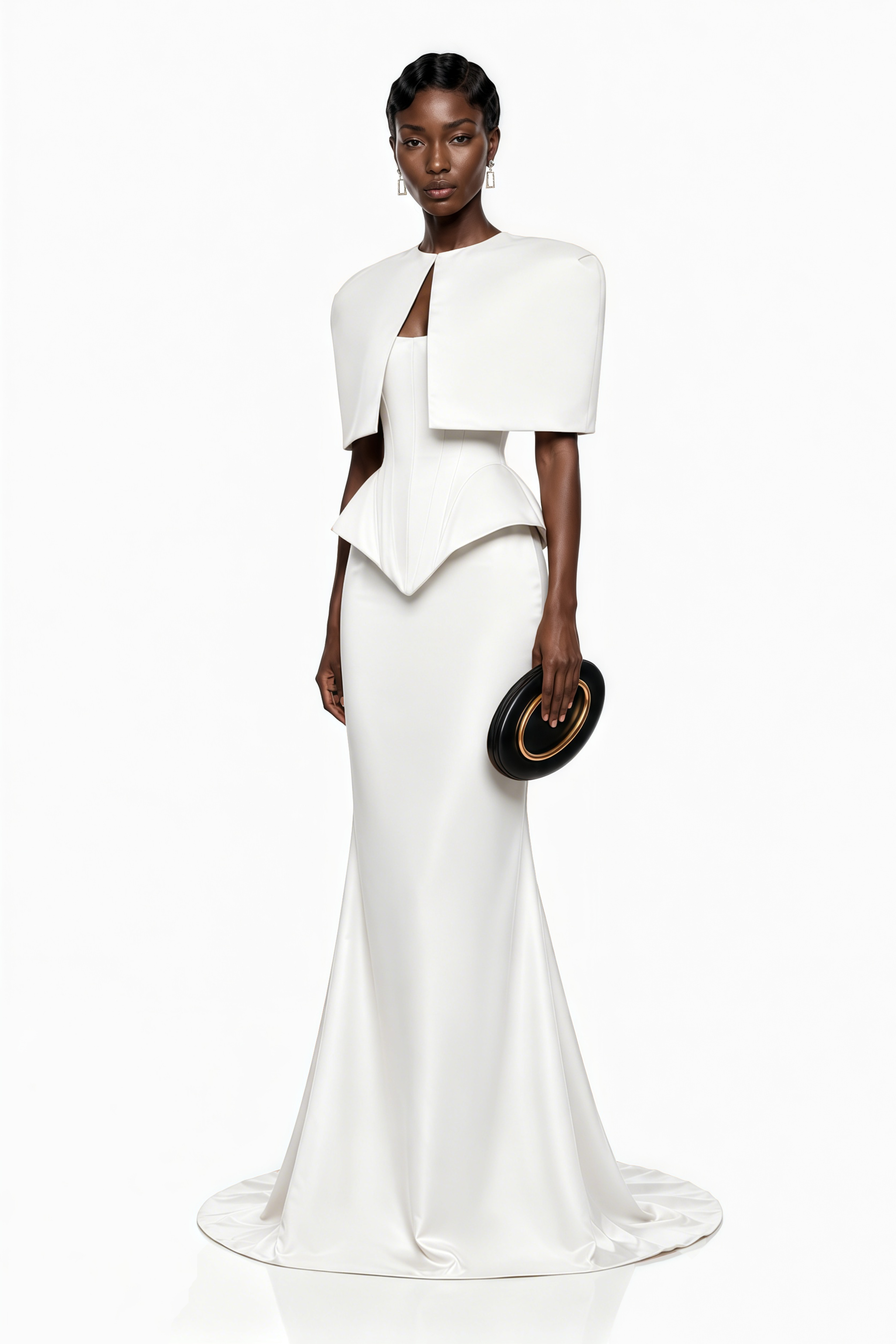 Clara White Corset Top & Skirt Set With Cape