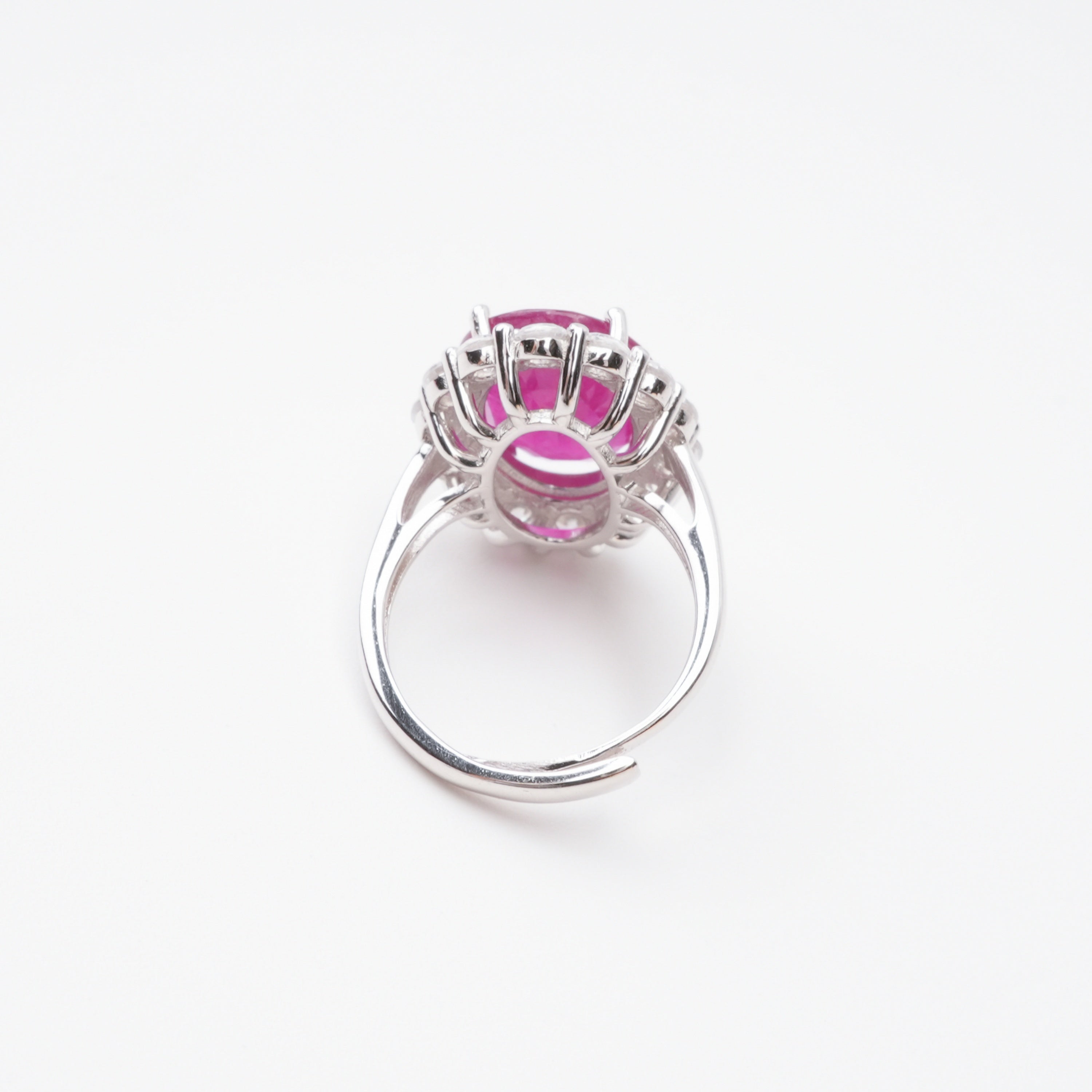 Clarisse Magenta Ruby Round Halo Sterling Silver Ring