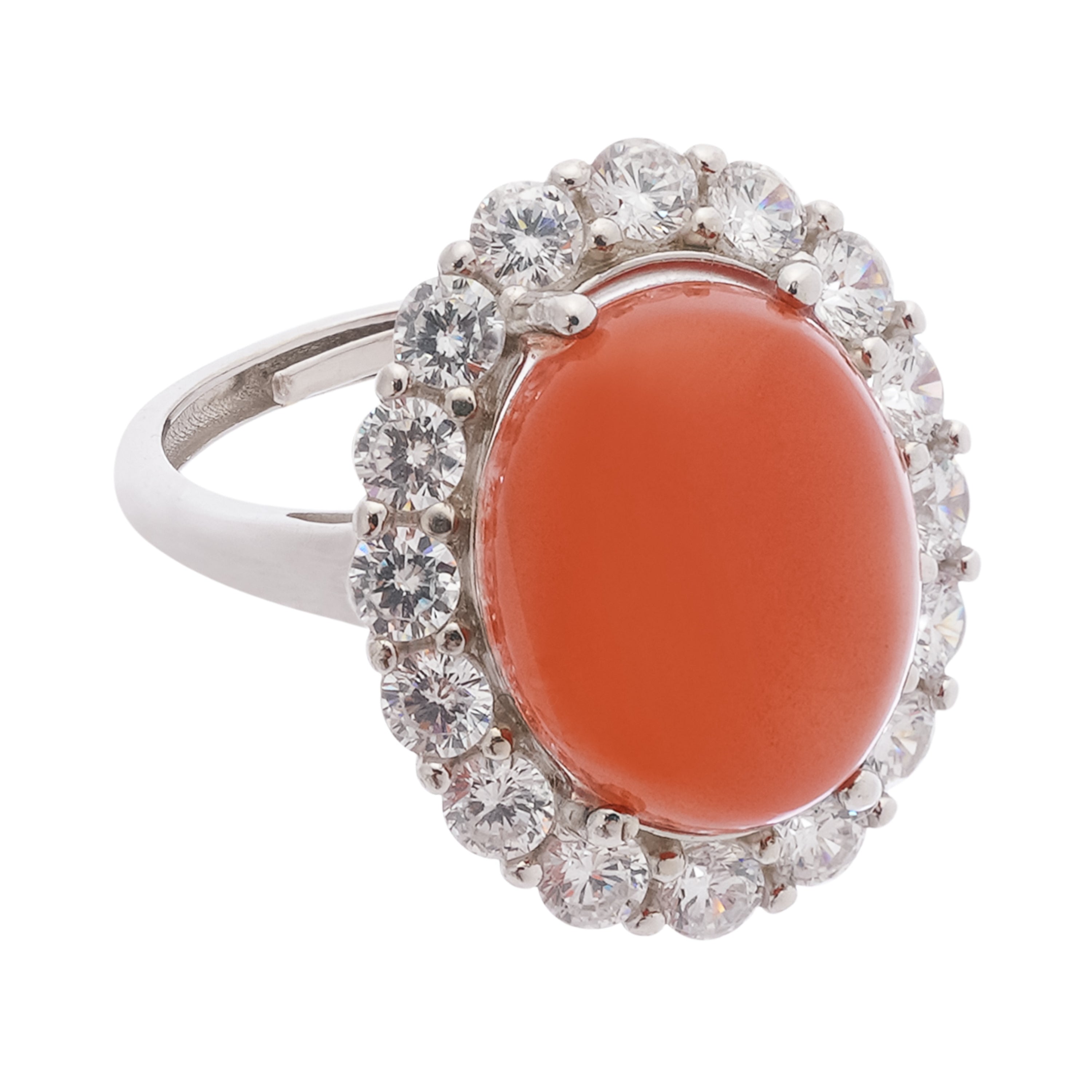 Clarisse Southern Red Round Halo Sterling Silver Ring