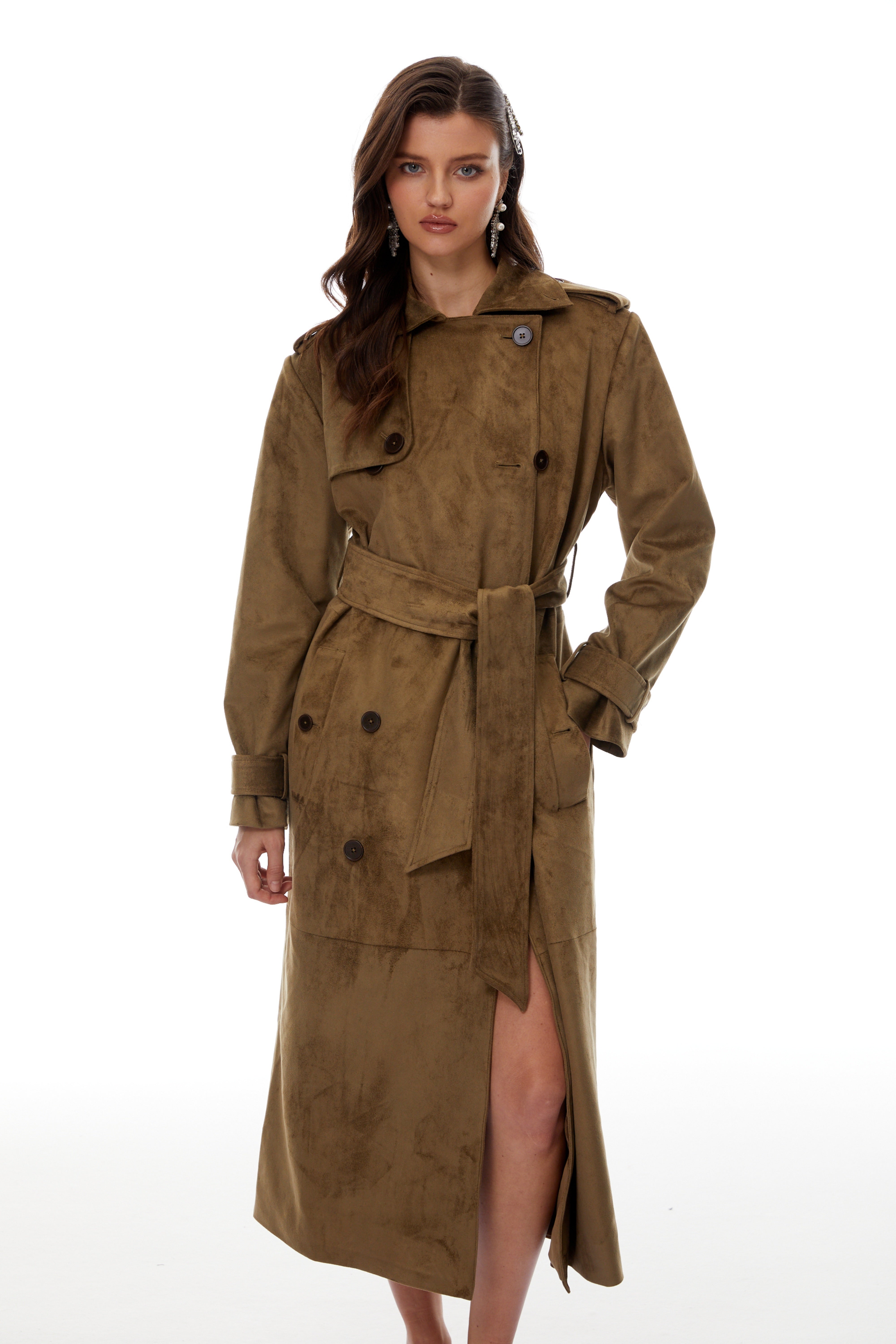 Claudia Brown Suede Long Trench Coat (Final Sale)