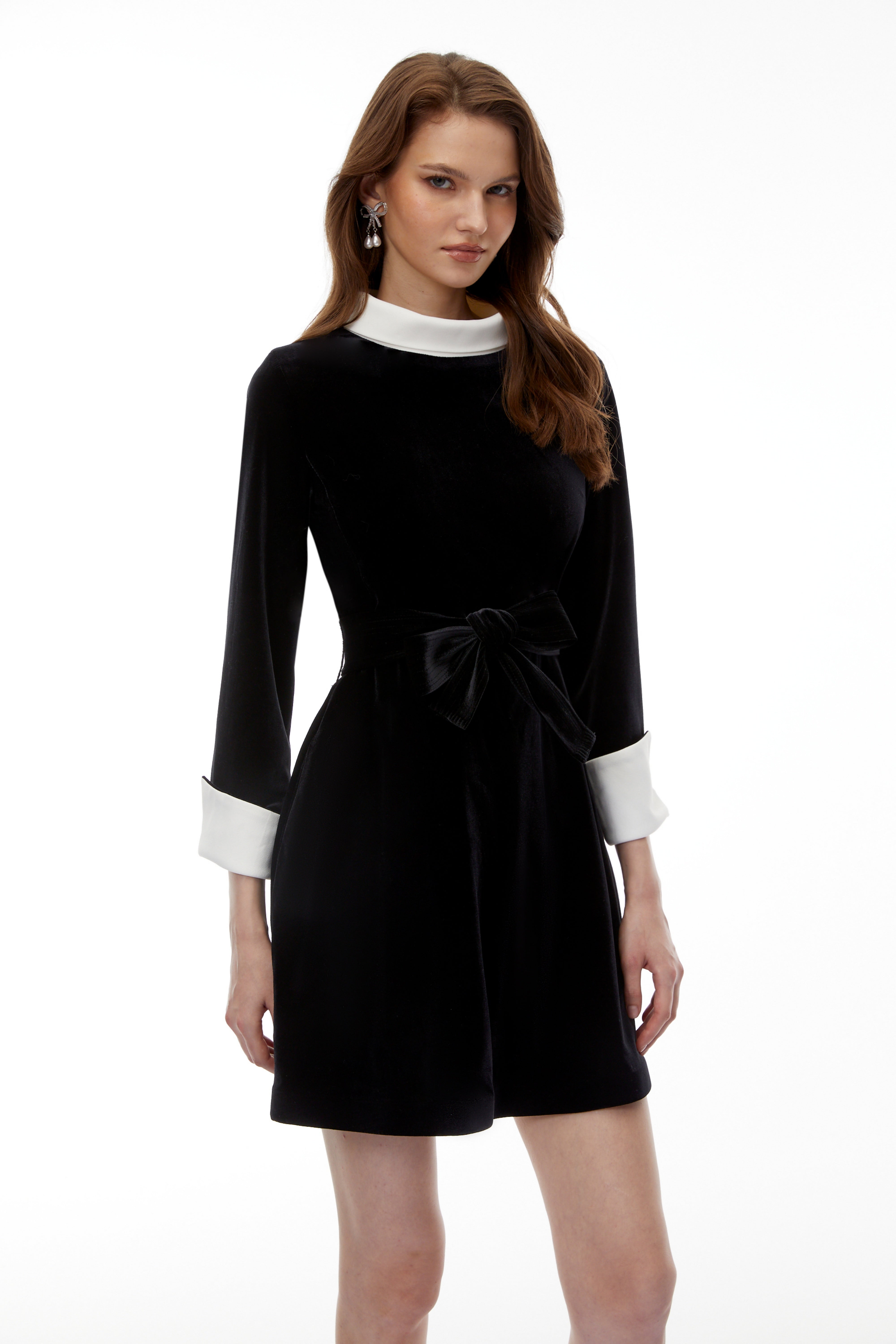 Clementine Black Belted Velvet Mini Dress