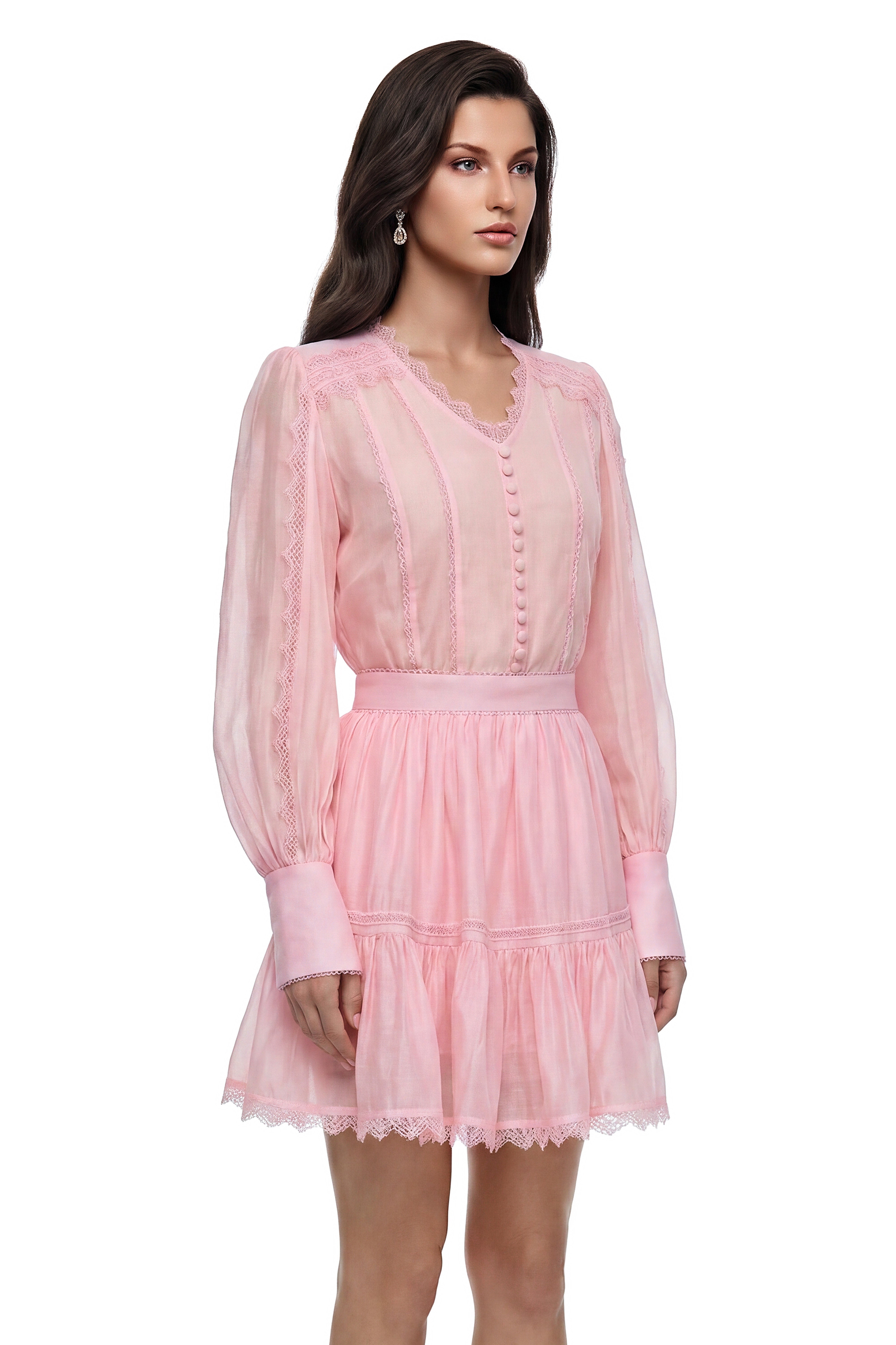 Clytemnestra Pink Puff Sleeve Lace Top & Skirt Set
