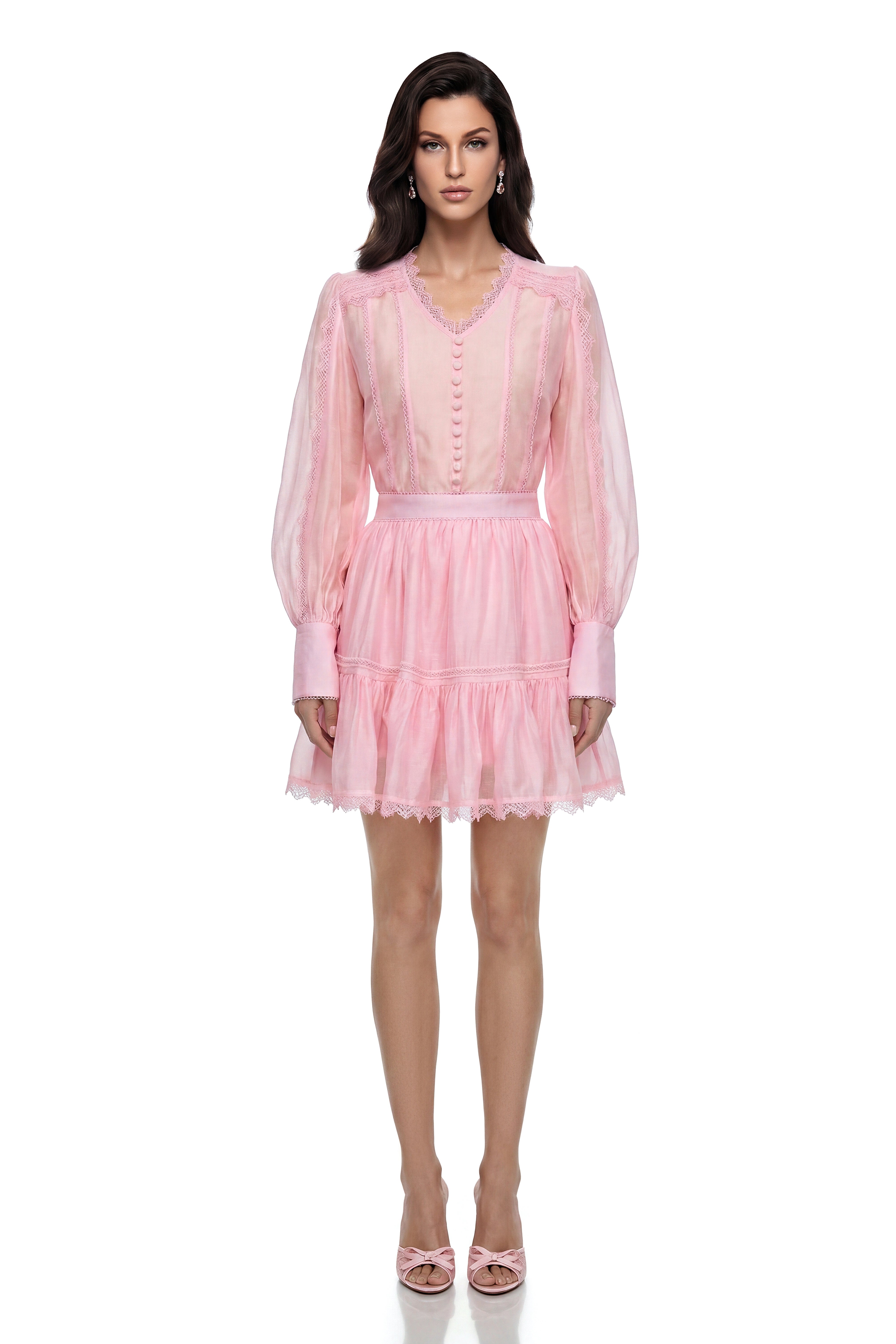 Clytemnestra Pink Puff Sleeve Lace Top & Skirt Set