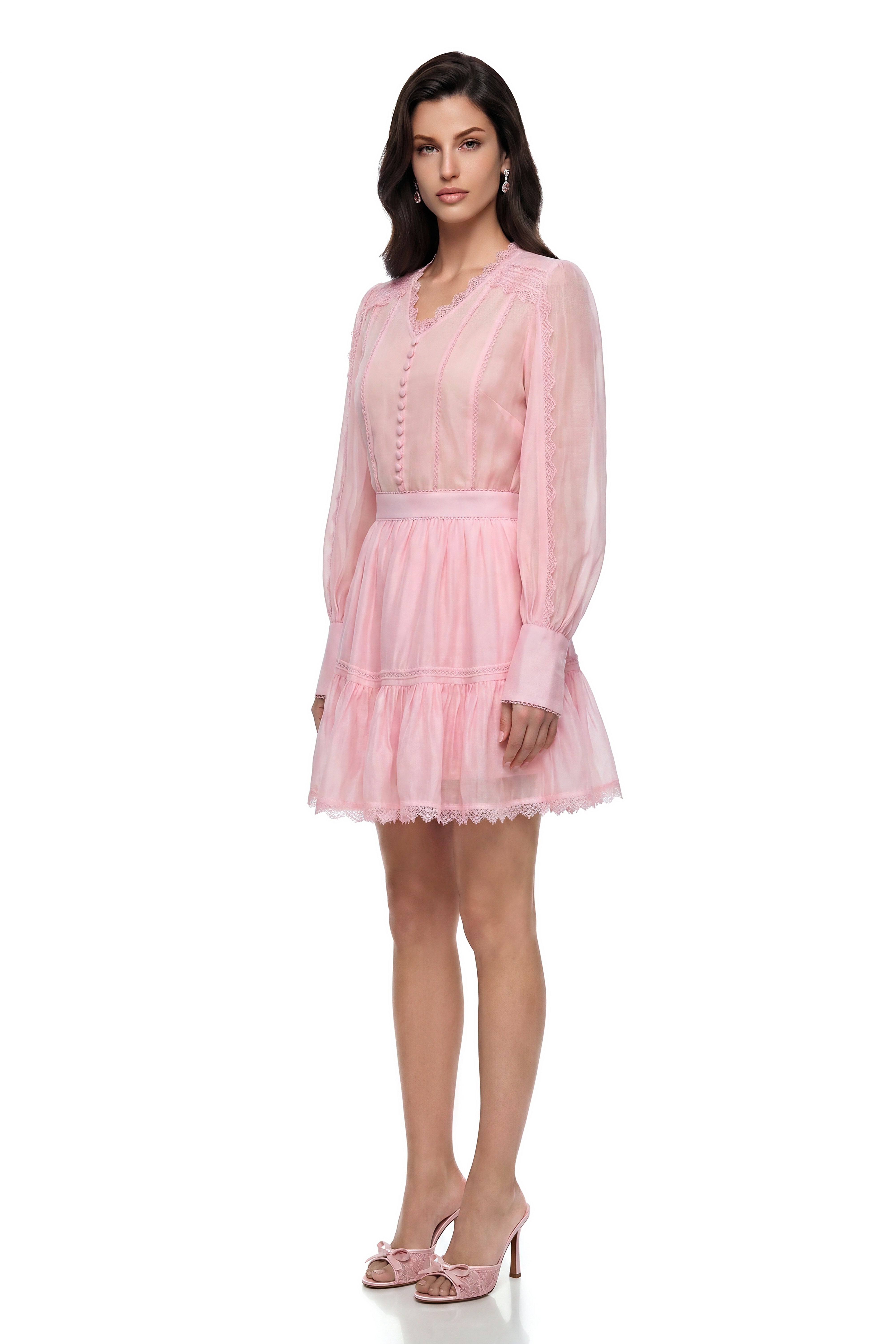 Clytemnestra Pink Puff Sleeve Lace Top & Skirt Set