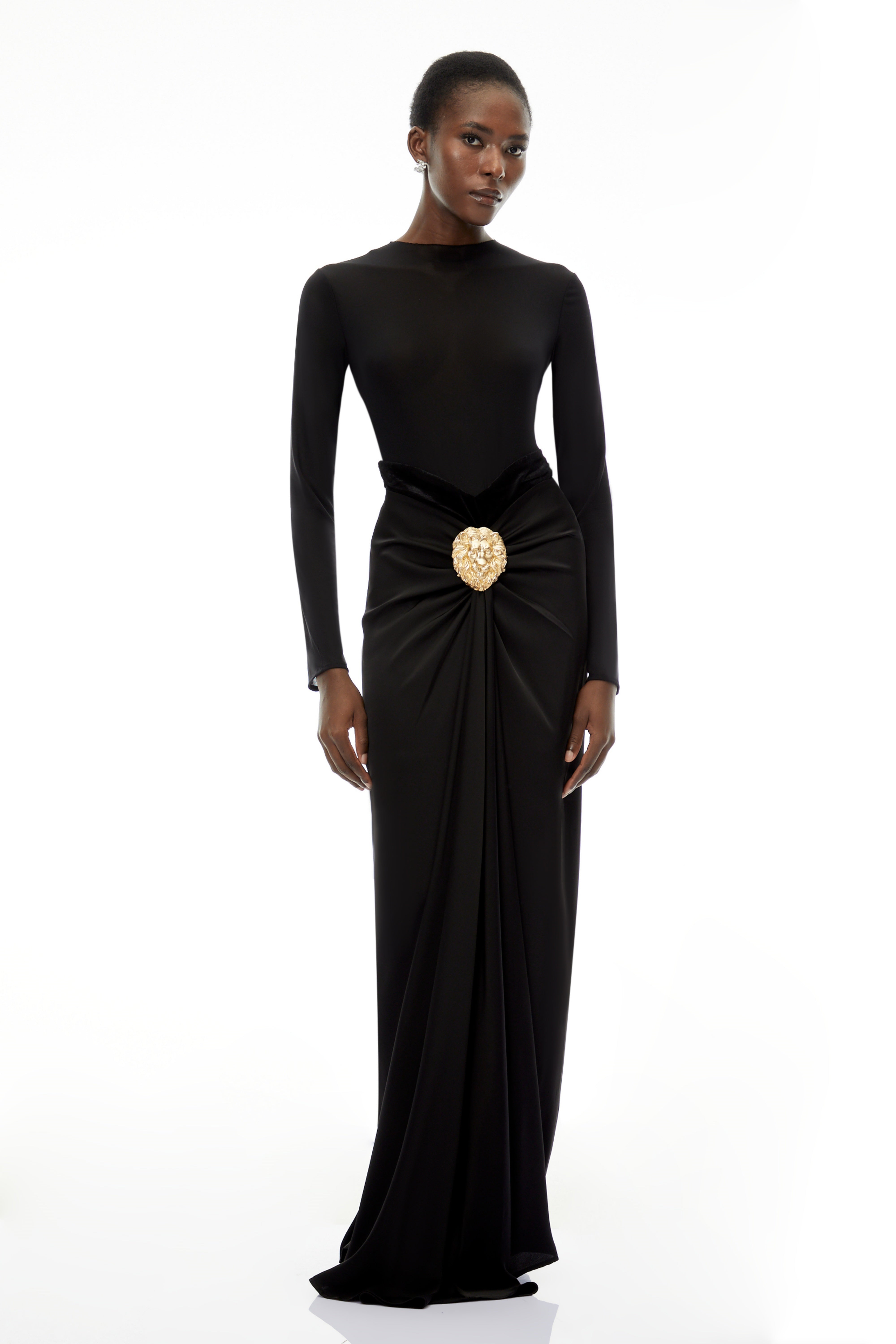 Colette Black Ruched Maxi Dress with Satin Panels