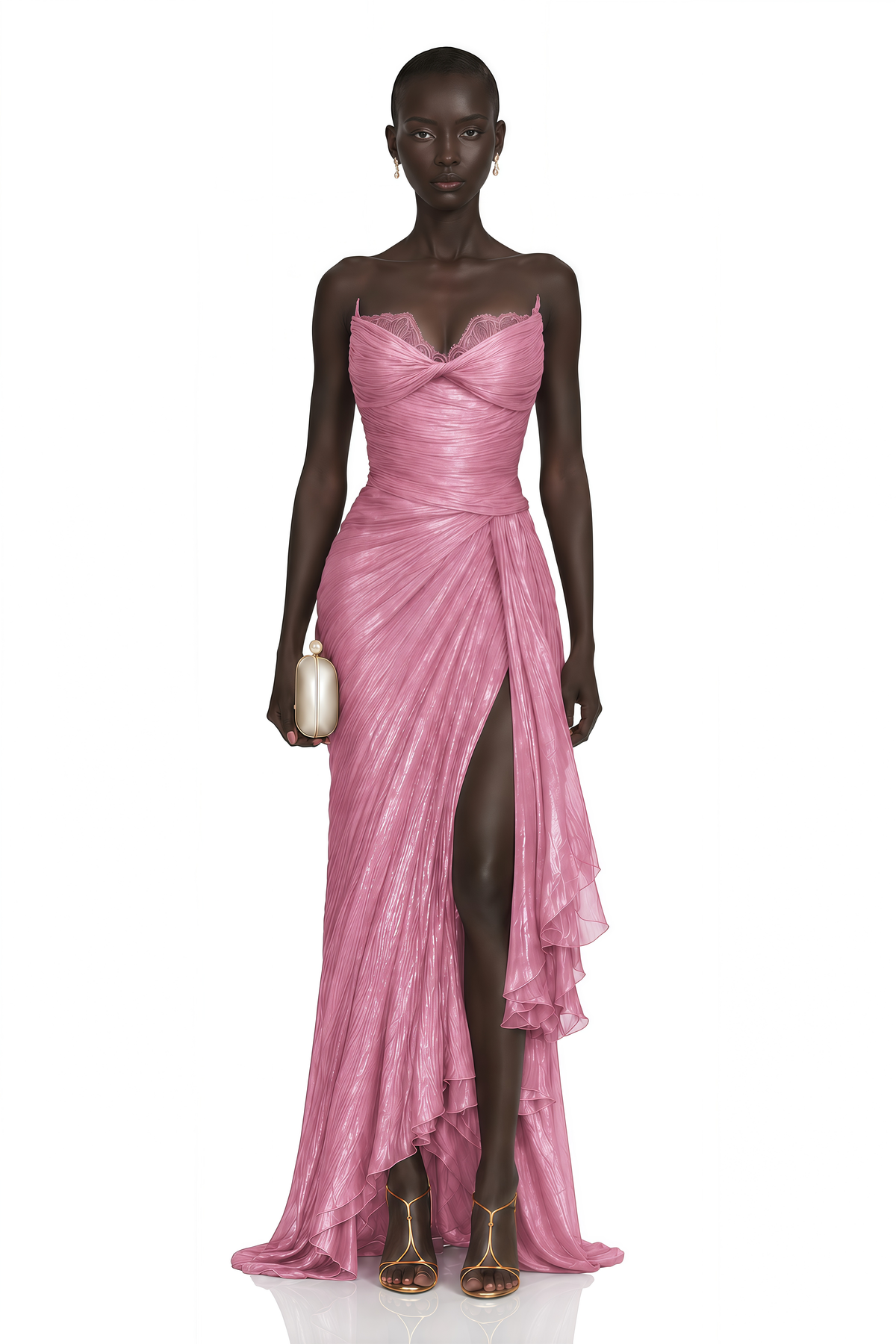 constanza pink off shoulder ruched maxi dress