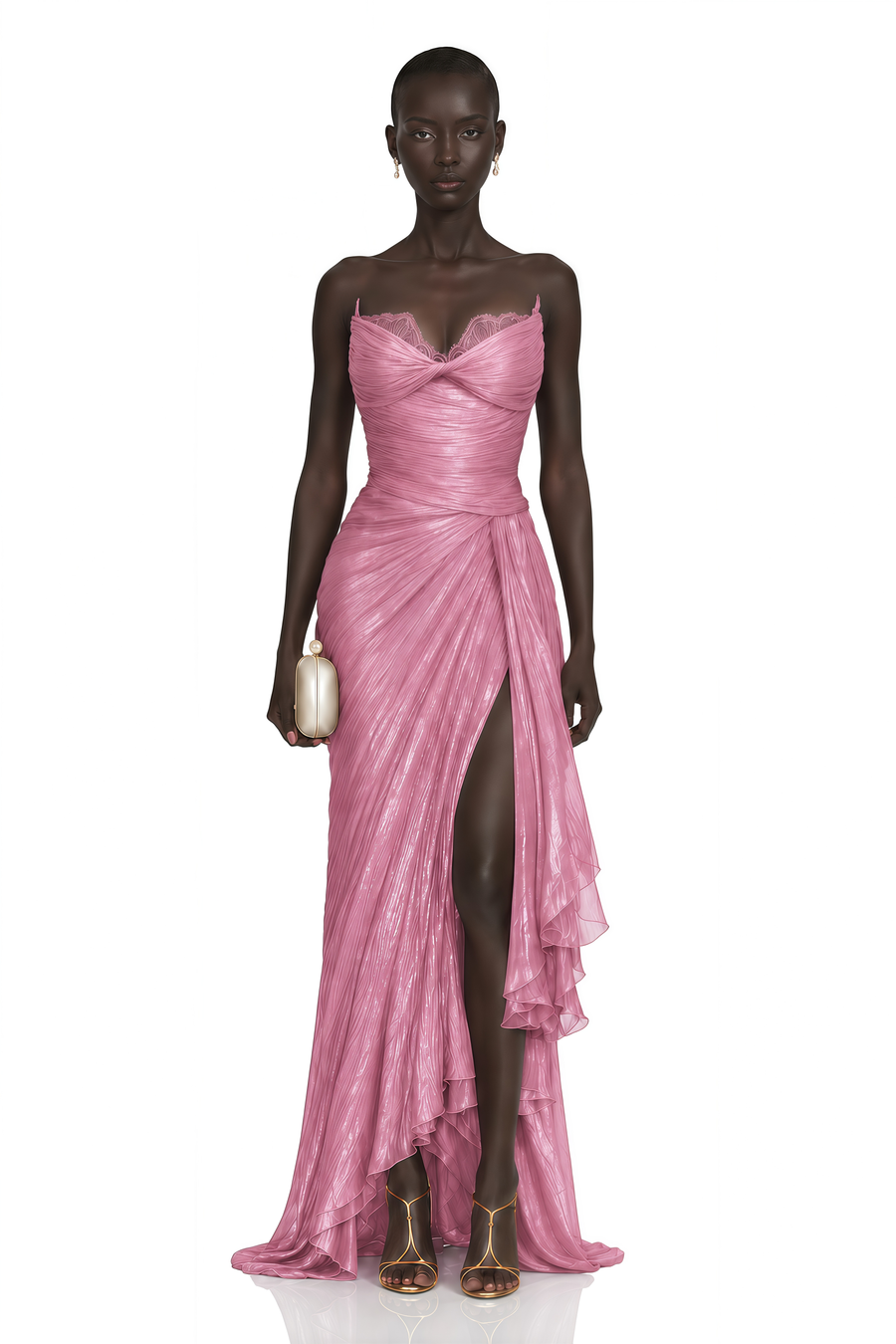 constanza pink off shoulder ruched maxi dress