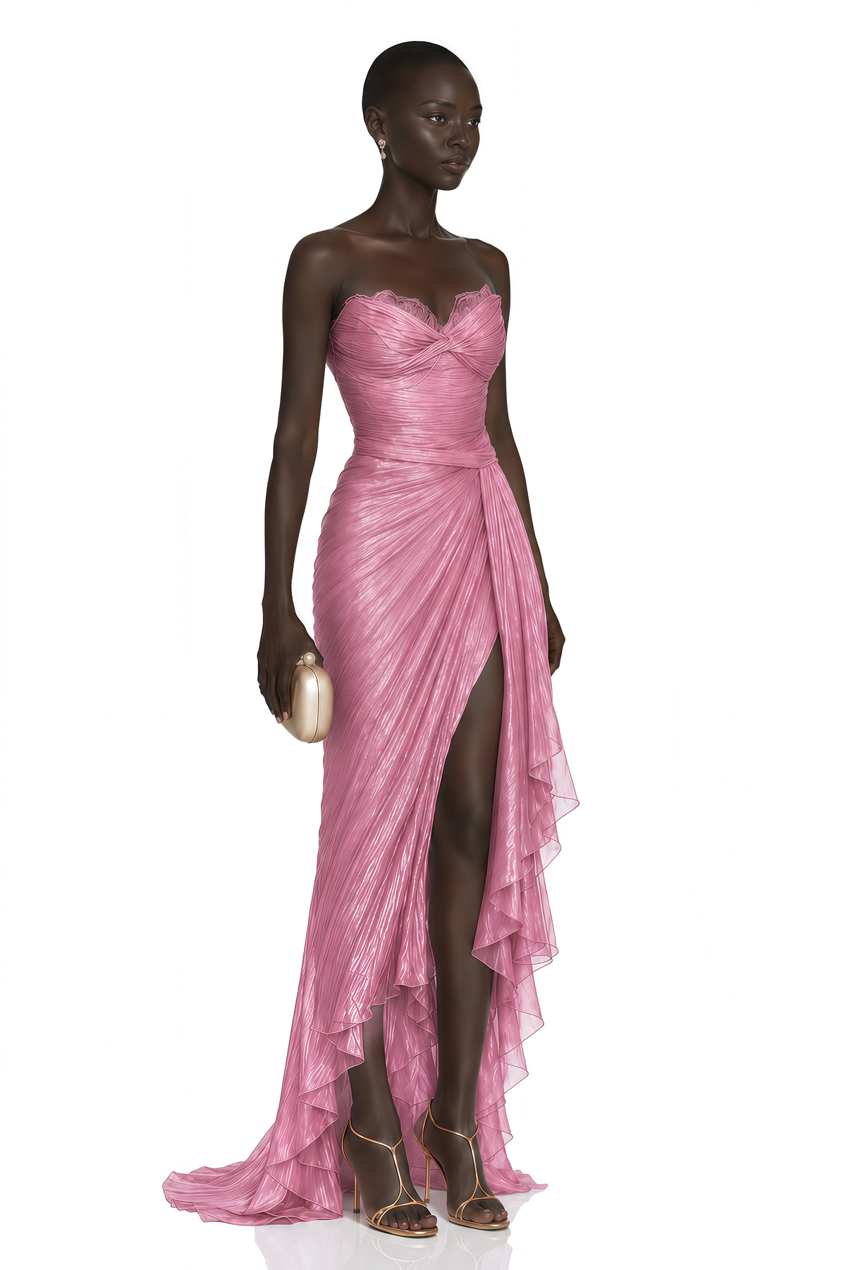 constanza pink off shoulder ruched maxi dress