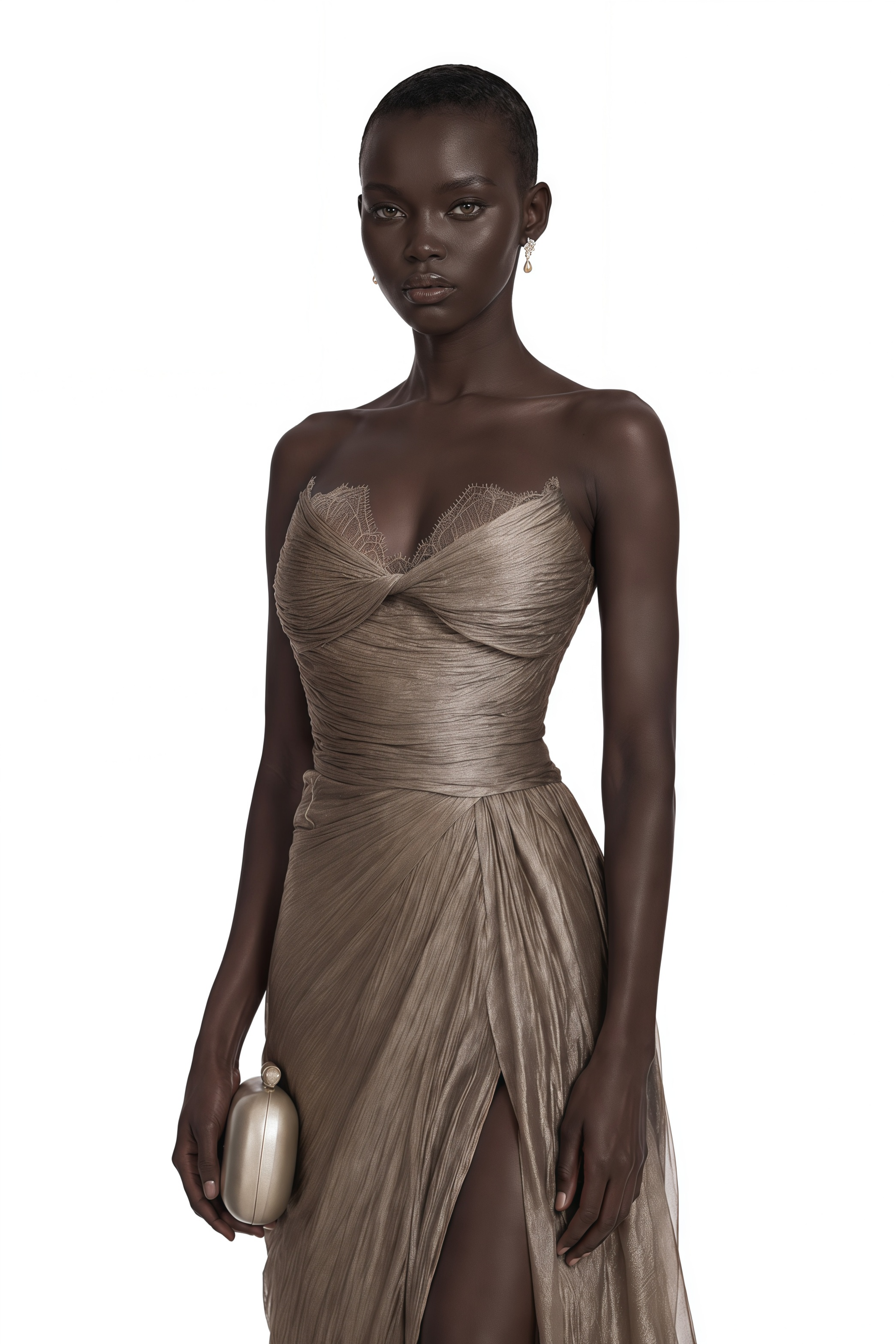 Constanza Brown Off Shoulder Ruched Maxi Dress