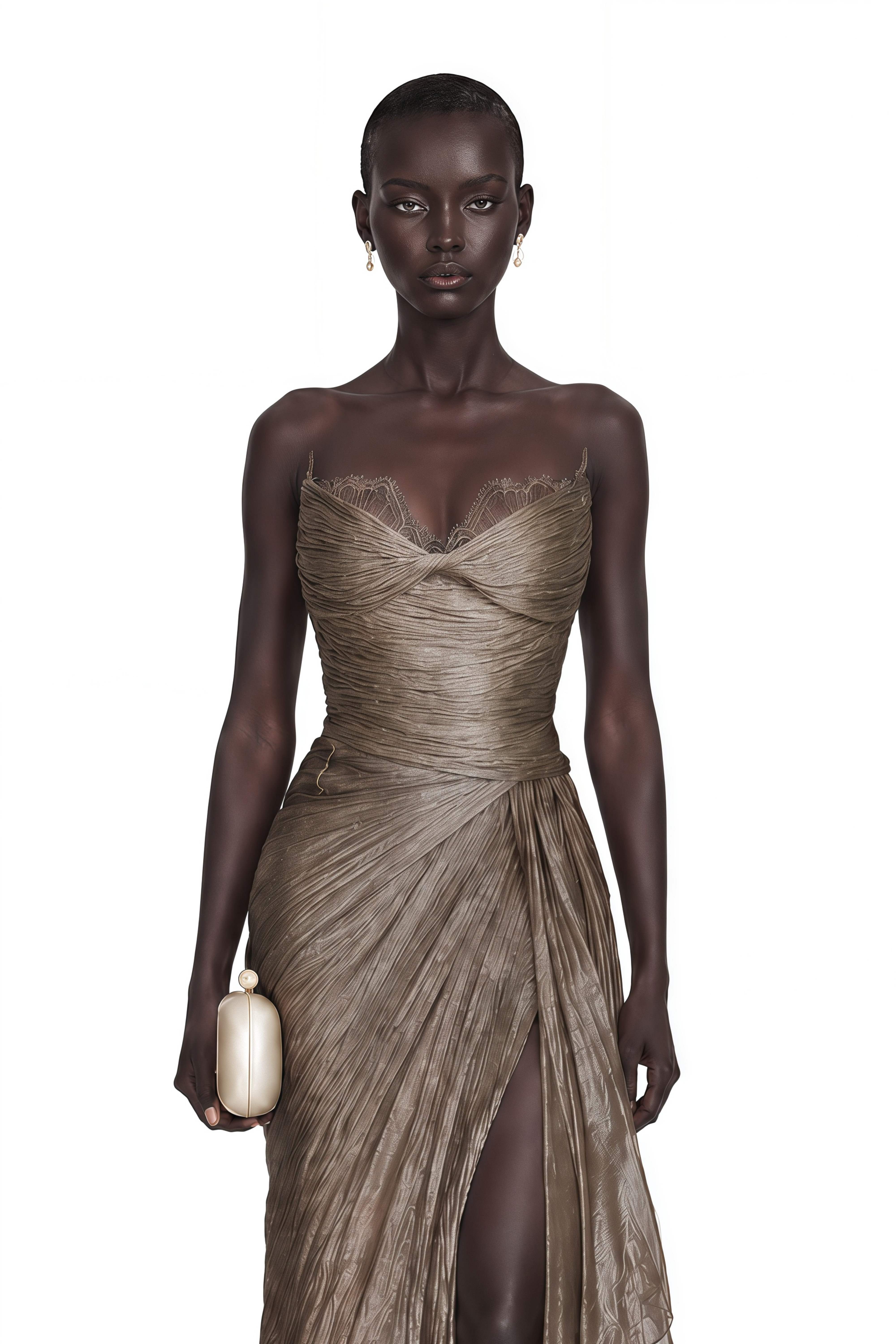 Constanza Brown Off Shoulder Ruched Maxi Dress