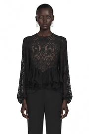 Cora Black Lace Ruffled Blouse