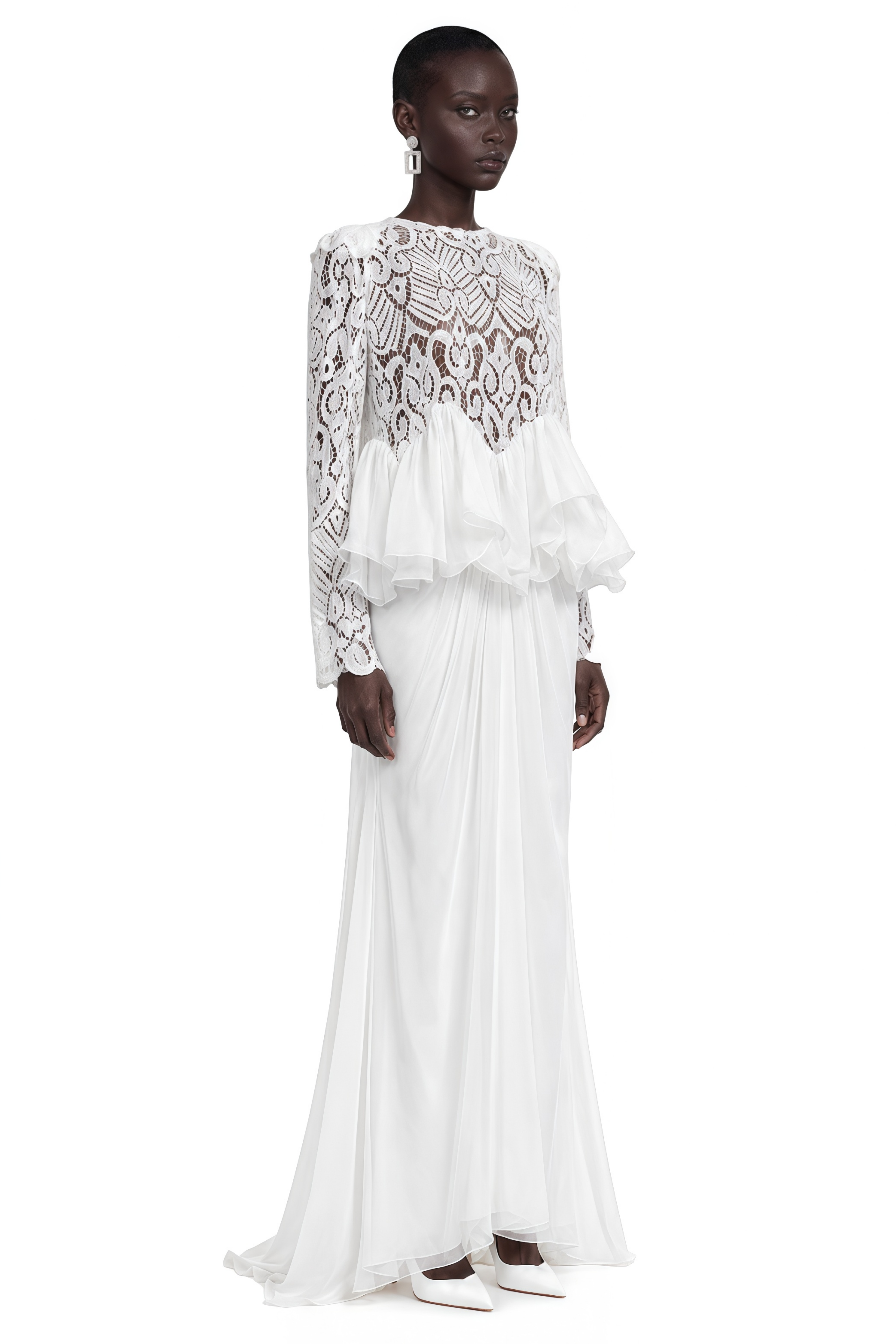 Cora White Lace Ruffled Blouse