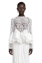 Cora White Lace Ruffled Blouse