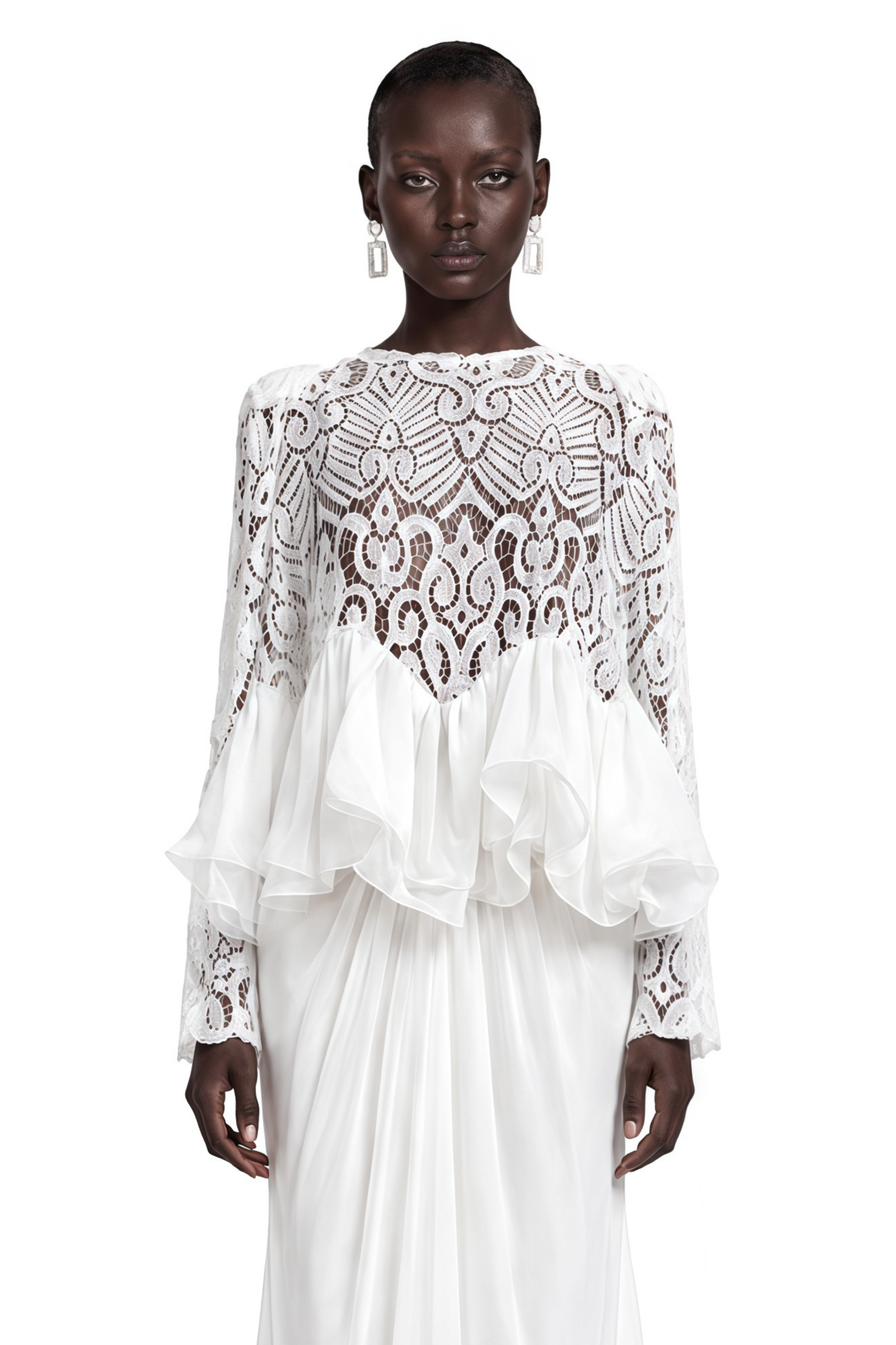Cora White Lace Ruffled Blouse