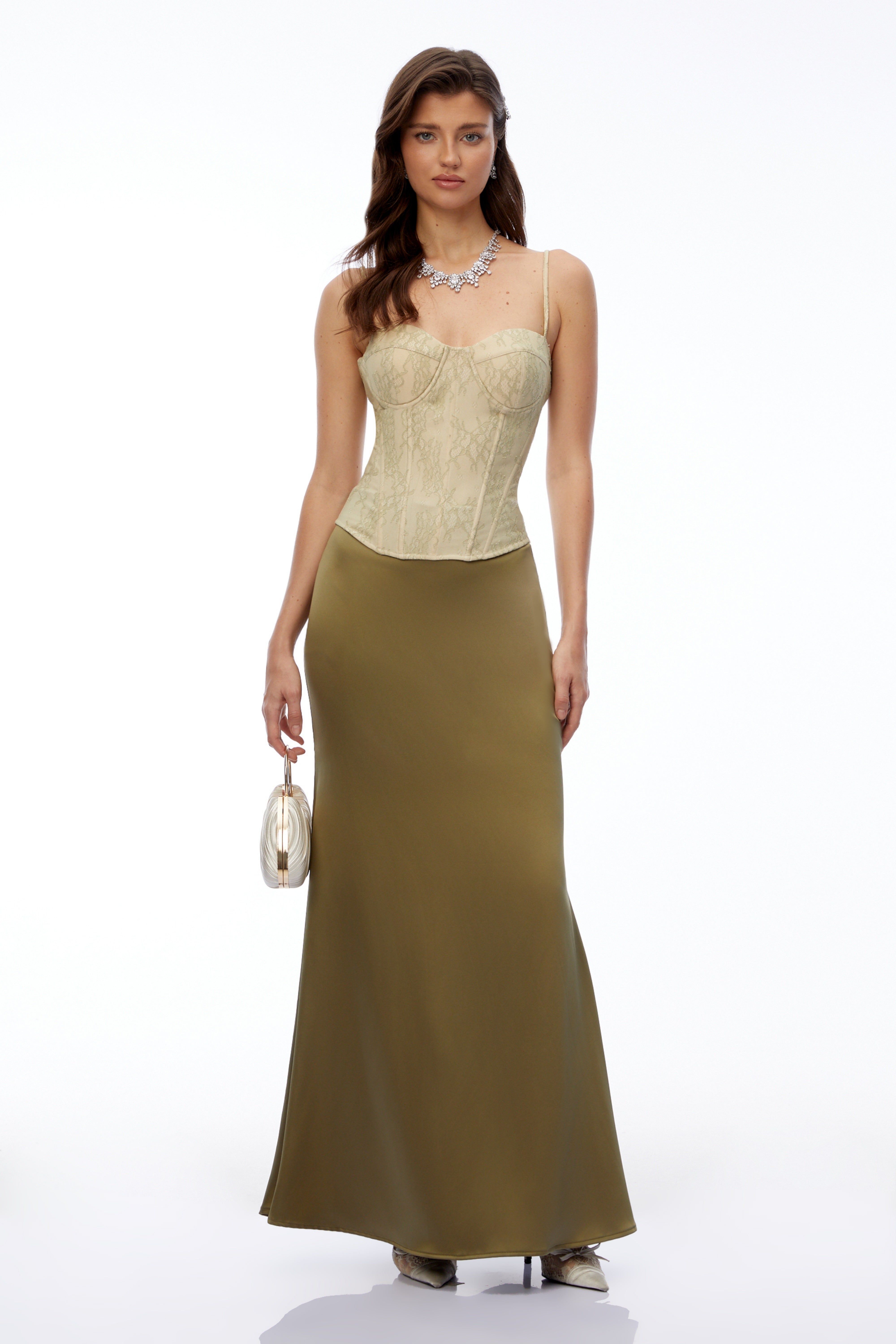 Coralynne Green Floral Lace Top & Skirt Set