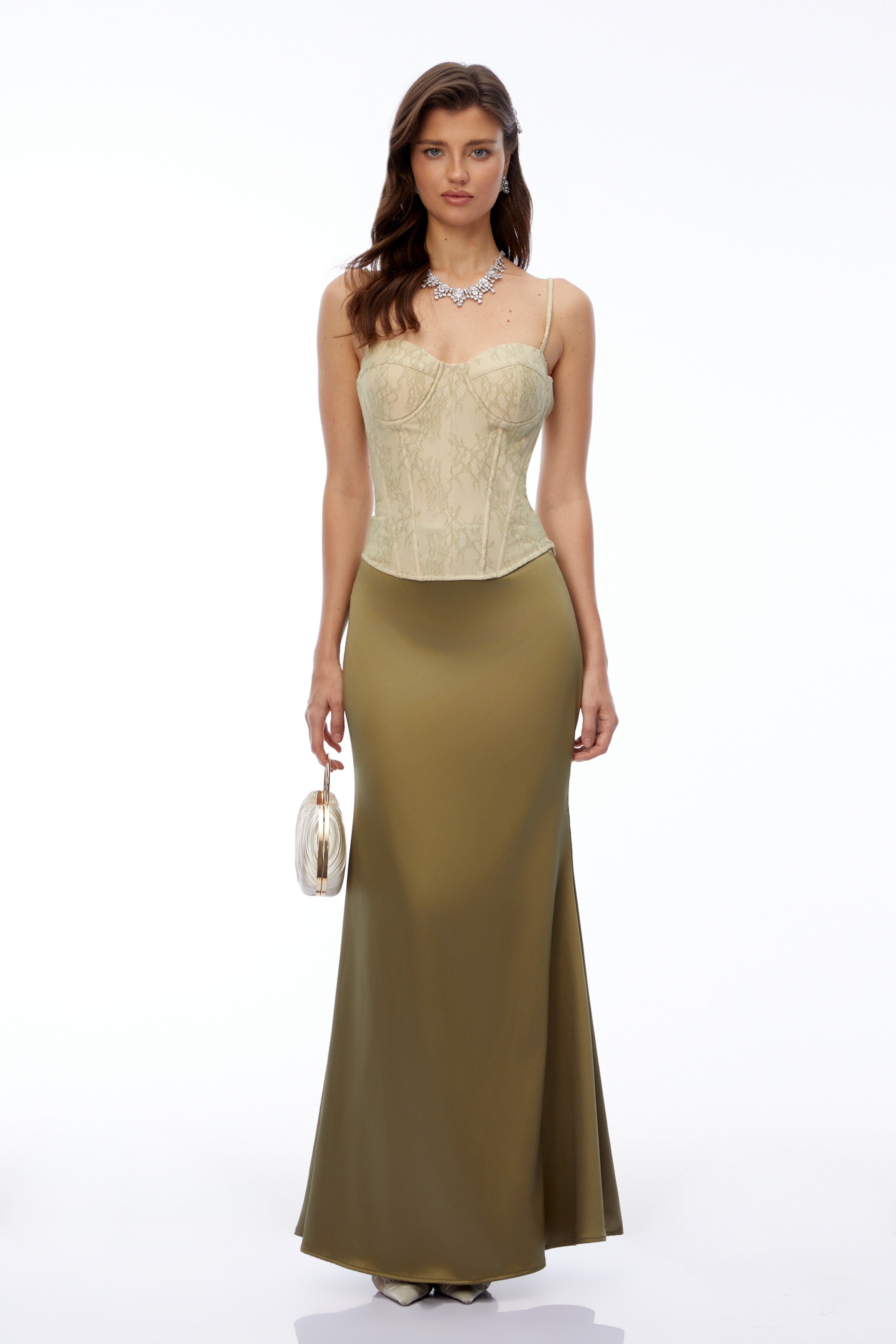 Coralynne Green Floral Lace Top & Skirt Set