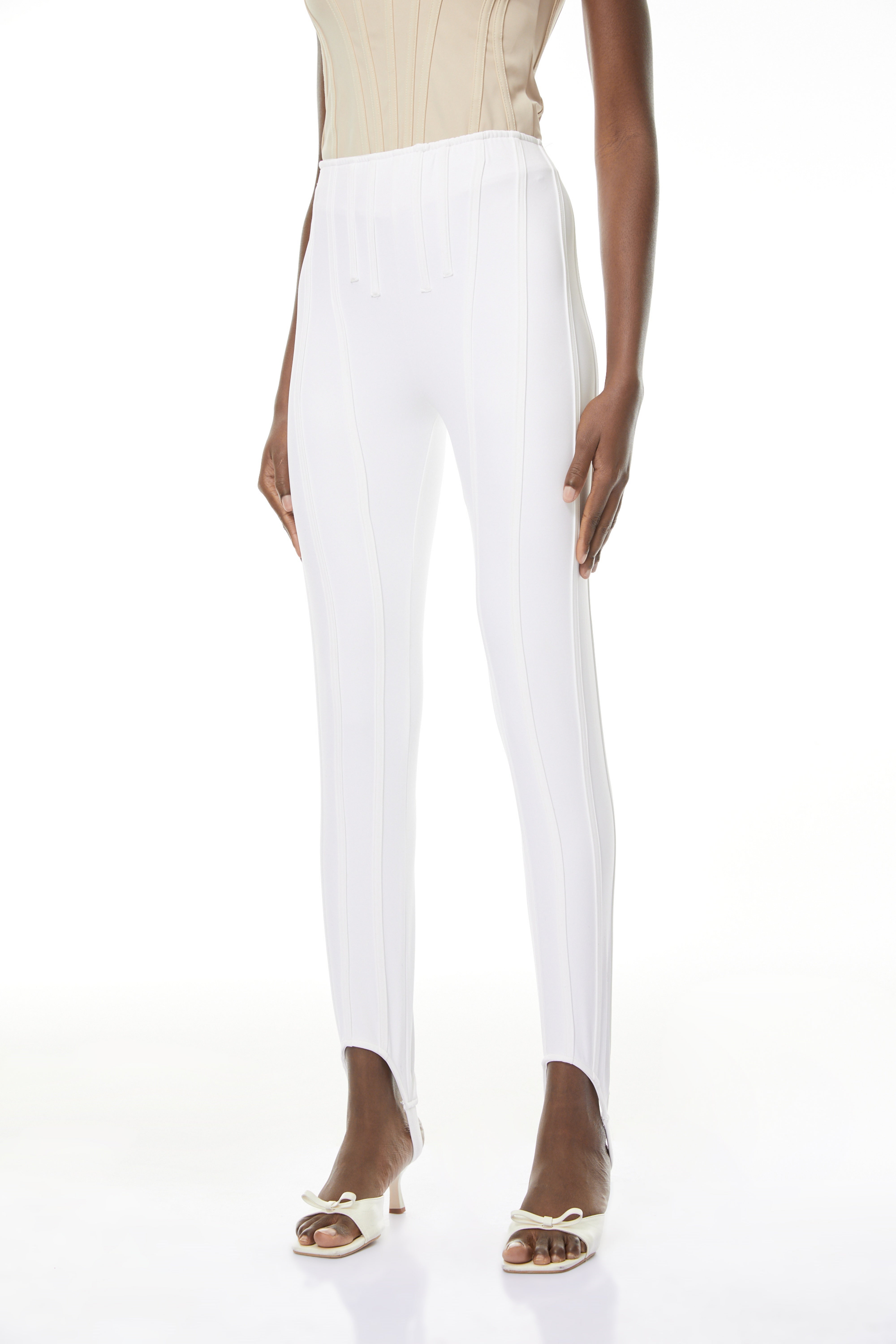 Cordelia White Decorative Stitching Leggings