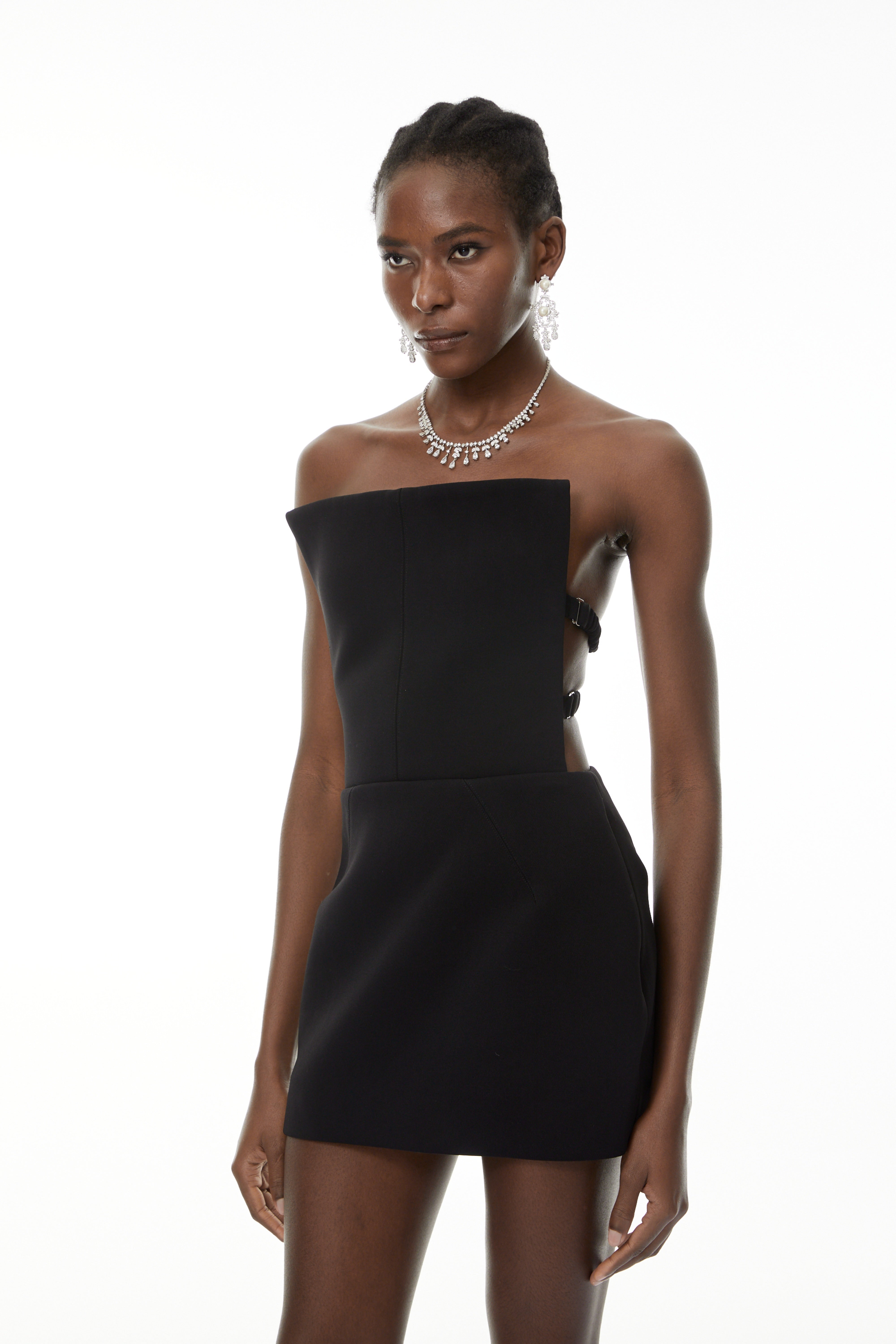 Costanza Black Strapless Structured Mini Bodycon Dress