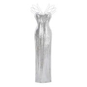 Cressida Silver Sparkly Embellished Maxi Dress