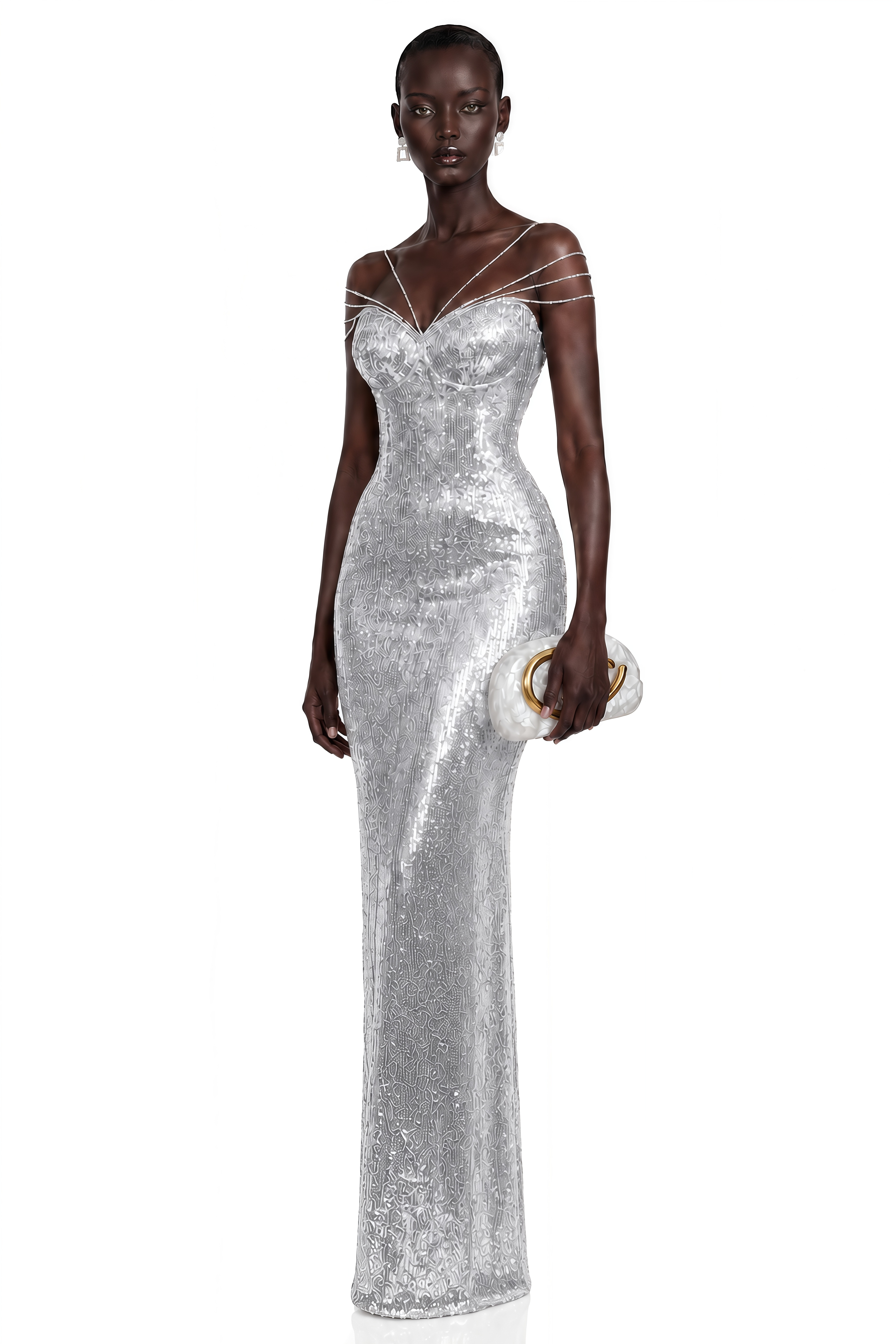 Cressida Silver Sparkly Embellished Maxi Dress