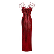 Cressida Red Sparkly Embellished Maxi Dress
