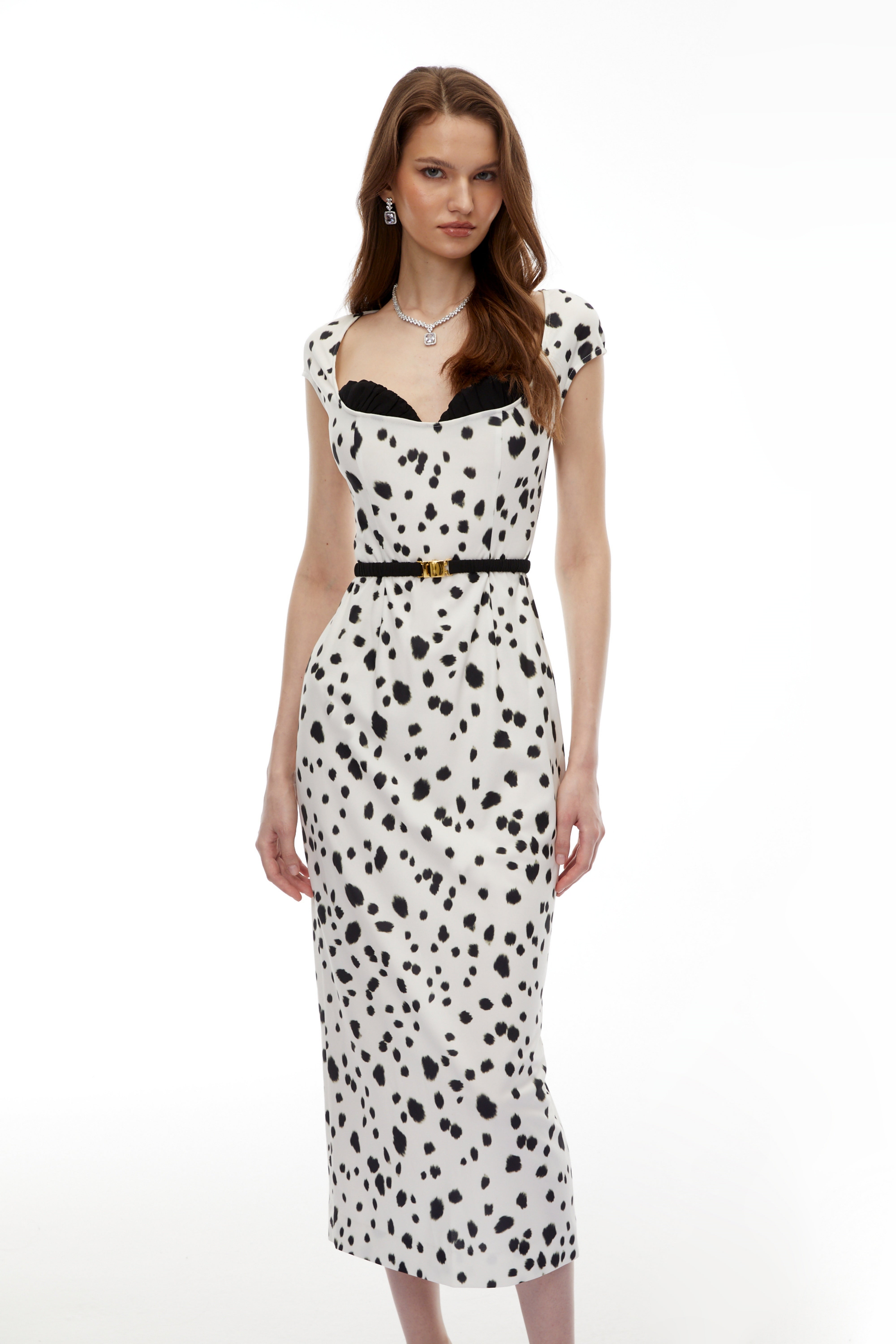 Cyrus White Leopard Polka Midi Dress