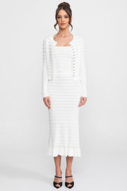 Fiorella White Textured Knit 3 Piece Set With Blazer, Top And Midi Skirt