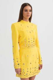 Diamond Embellished Co-Ord with Mini Skirt- Yellow