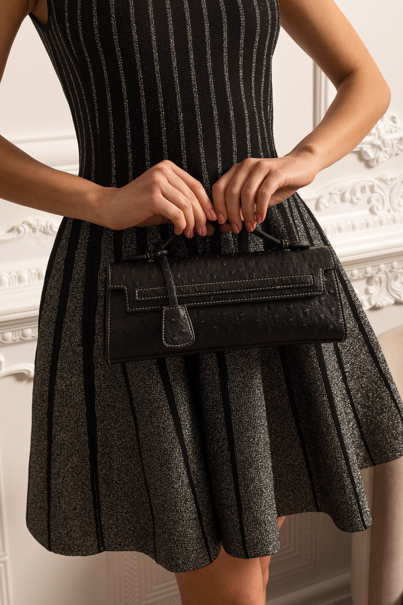 Sophisticated Rectangular Purse With Dotted Pattern - Black