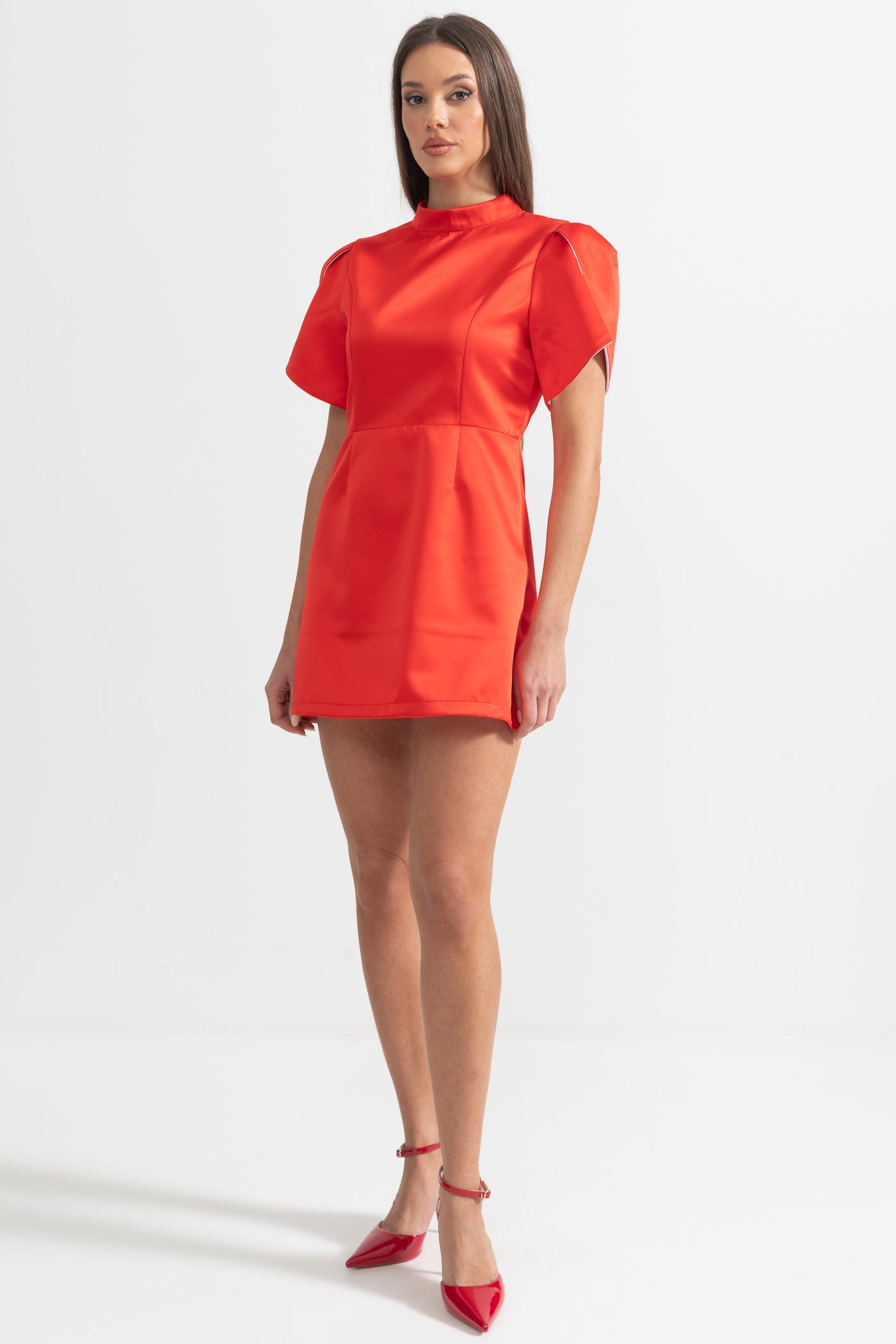 Elegant Mini Dress With Back Cutout and Bow - Red