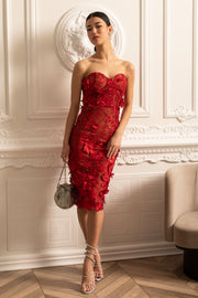 Sheer Embroidered Dress With Intricate Floral Pattern - Red