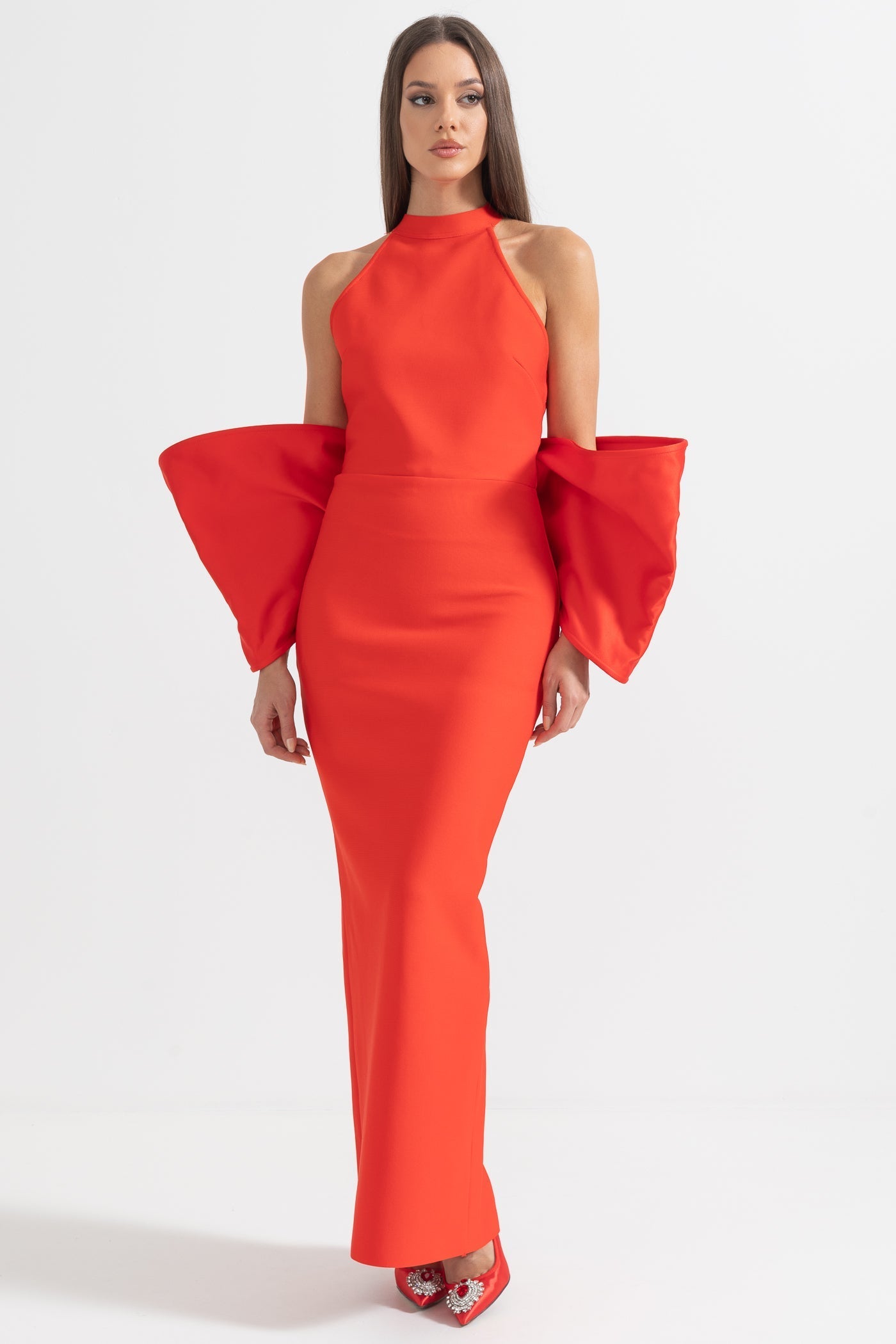 Elegant Dress With Back Bow Details - Red