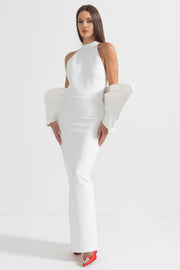 Elegant Dress With Back Bow Details - White