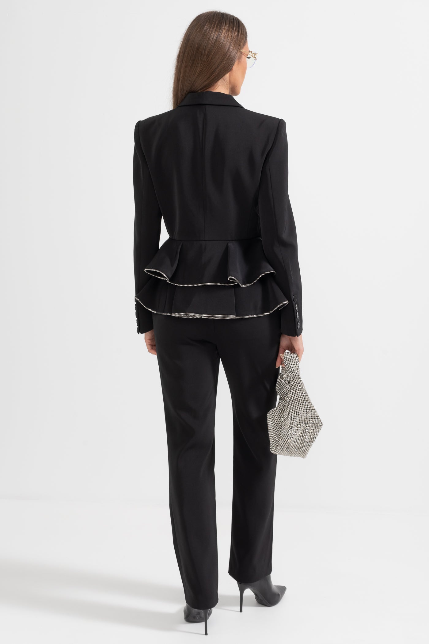 Contemporary Co-Ord Set With Ruffled Details And Zippers - Black