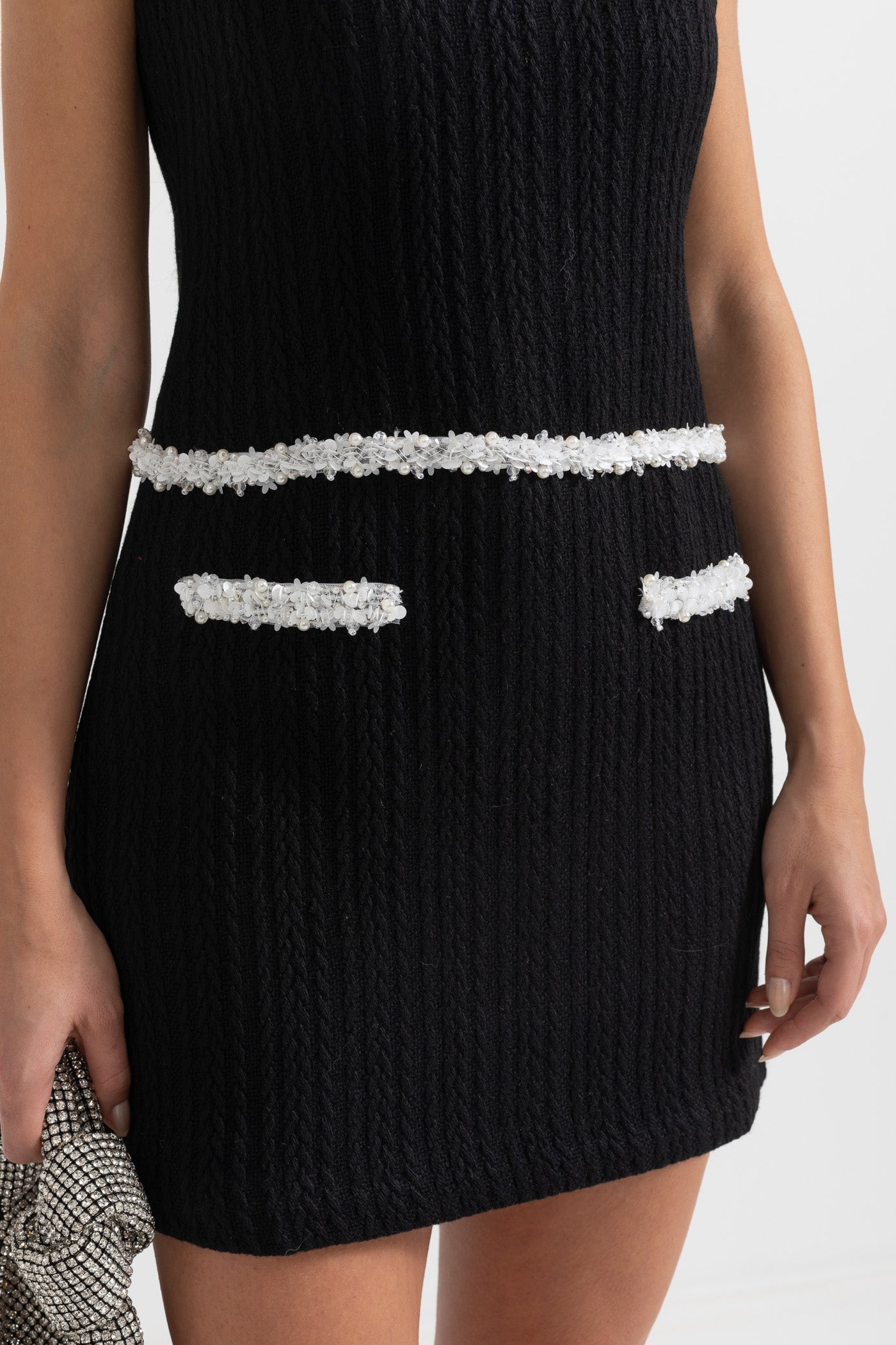 Elegant Sleeveless Textured Mini Dress- Black