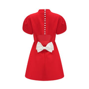 Anna red petal-sleeve cut-out bow mini dress