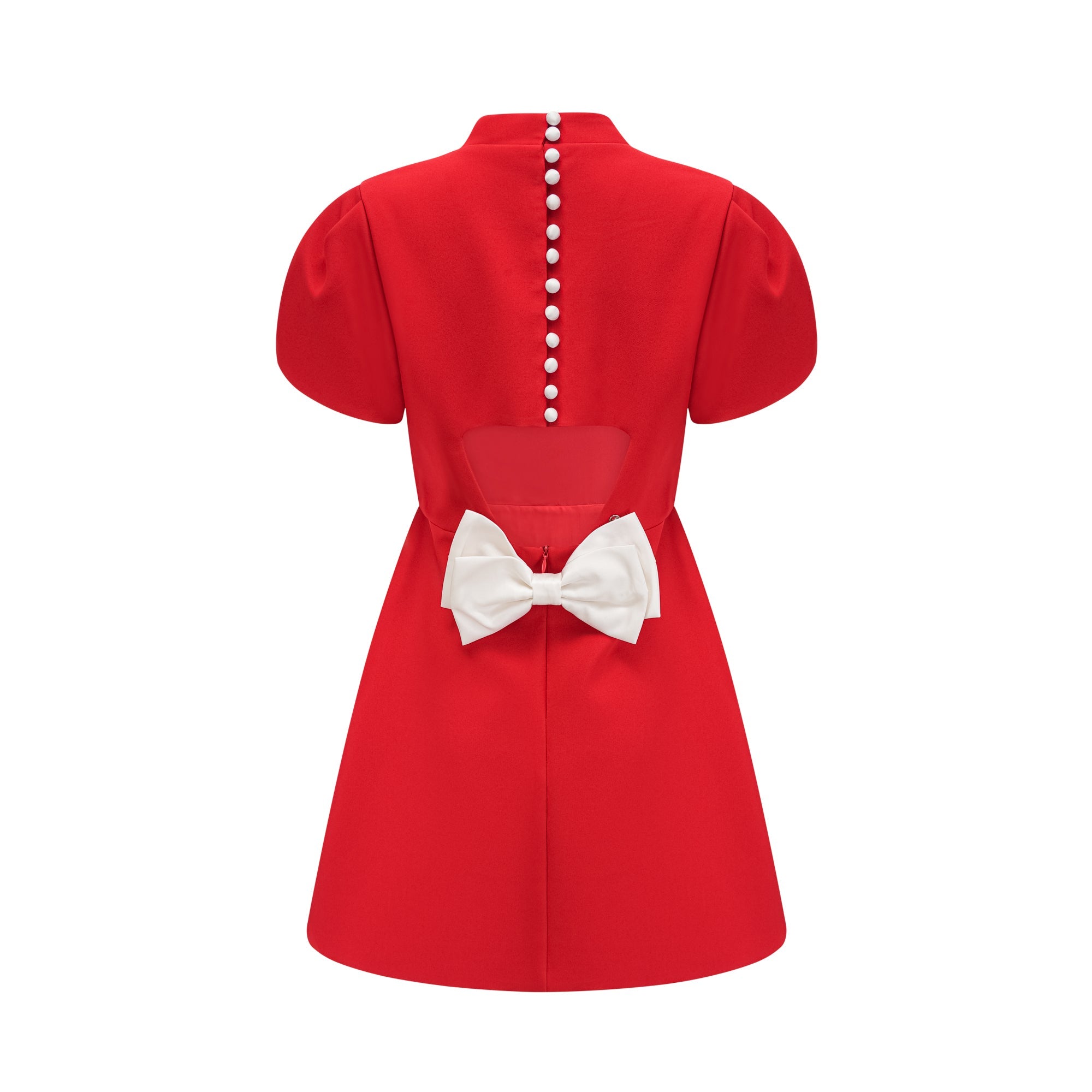 Anna red petal-sleeve cut-out bow mini dress (US Only)
