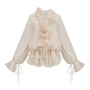 Zéphyrine floral-appliqué tiered mini dress in Neutrals (Final Sale-US Only)