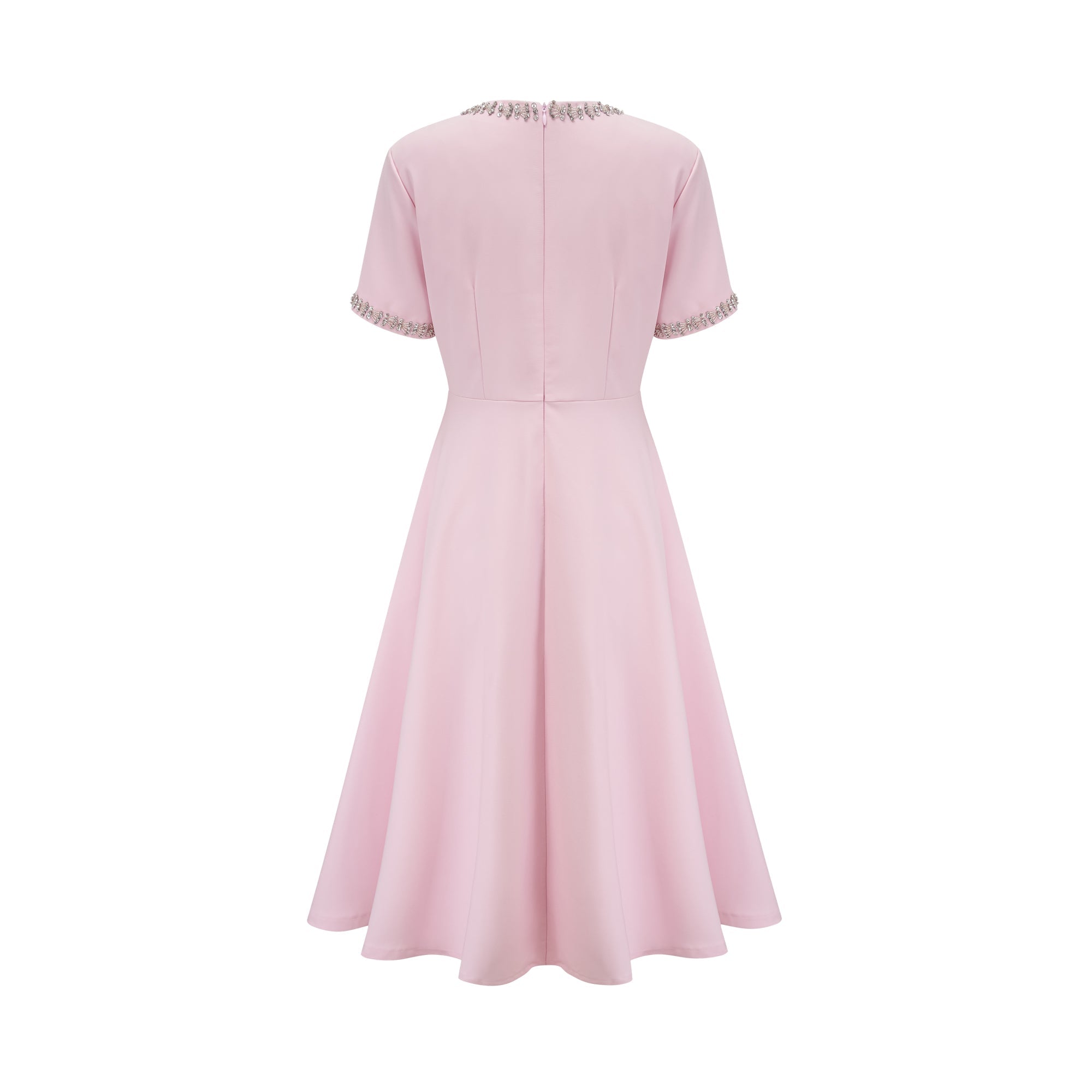Cassi crystal-accented pink bow midi dress