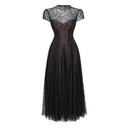Velia Black Lace Glitter Tulle Maxi Gown
