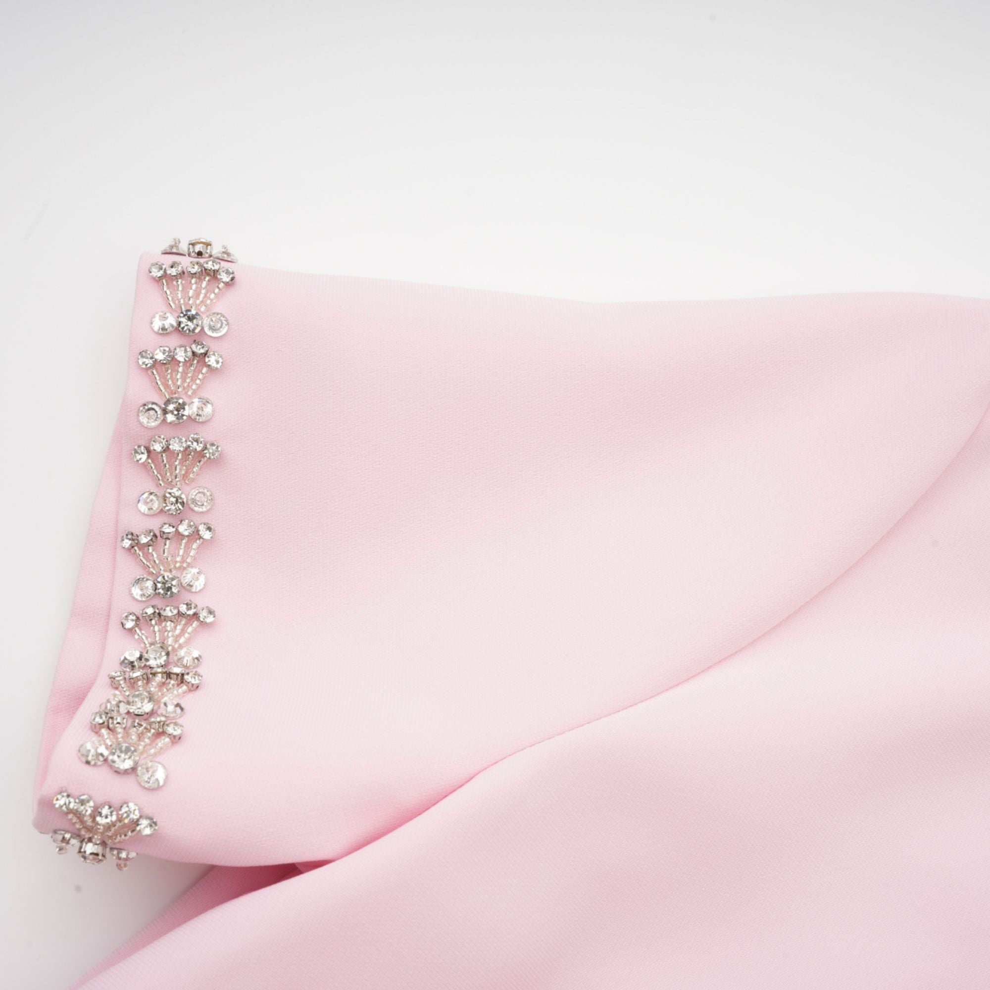 Cassi crystal-accented pink bow midi dress