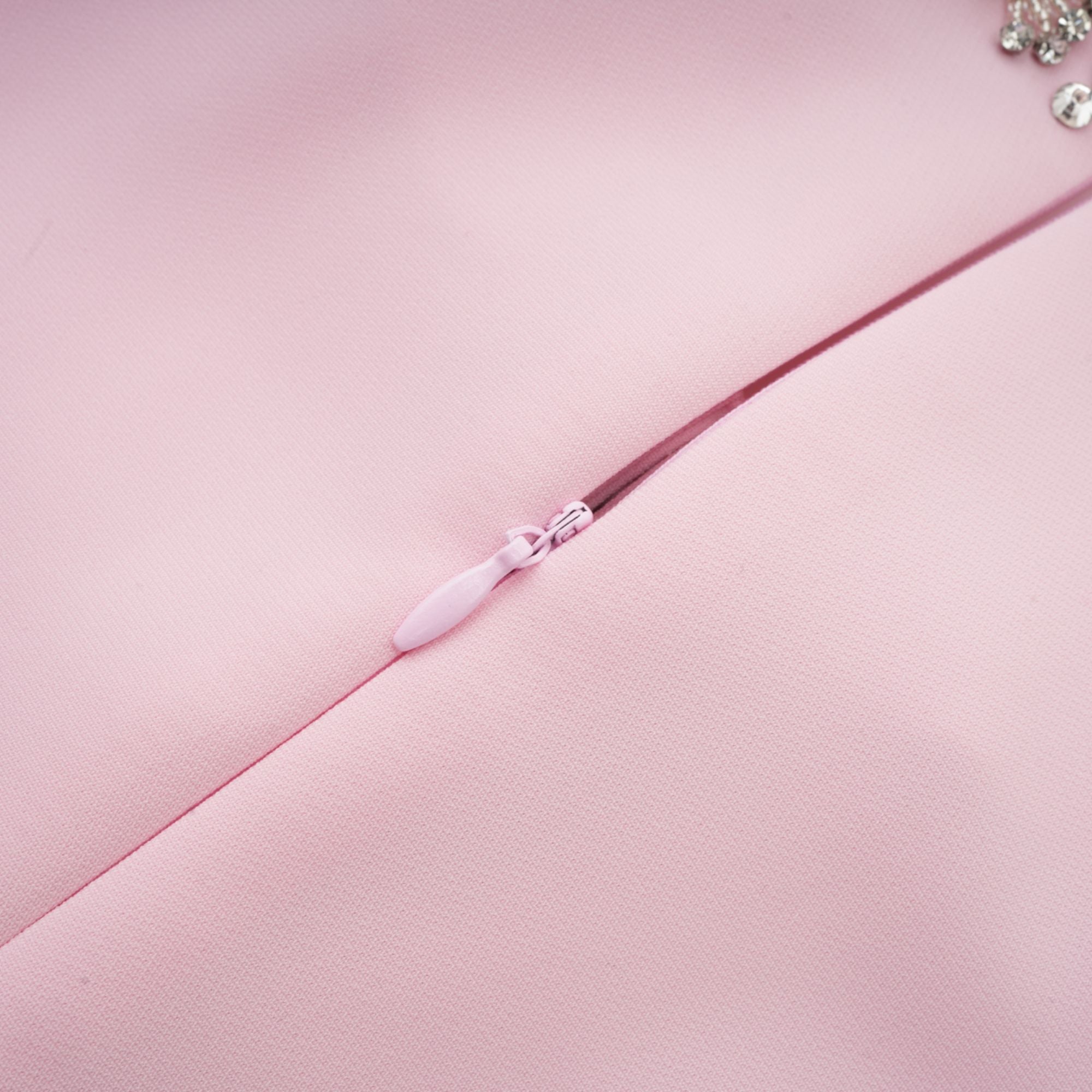 Cassi crystal-accented pink bow midi dress