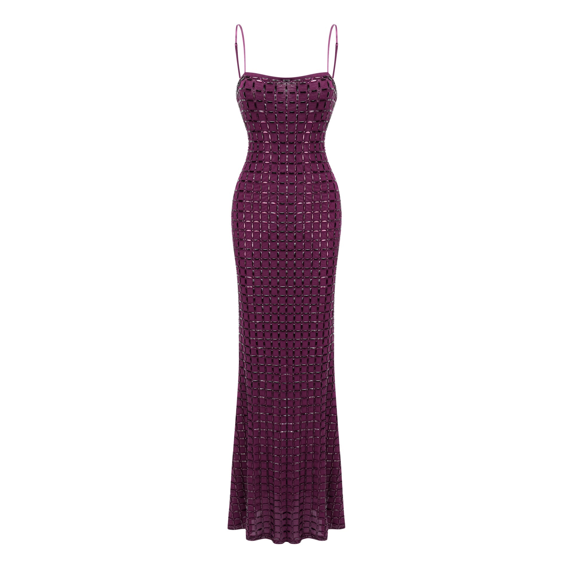Térébenthine Purple Rhinestone Mesh Maxi Dress