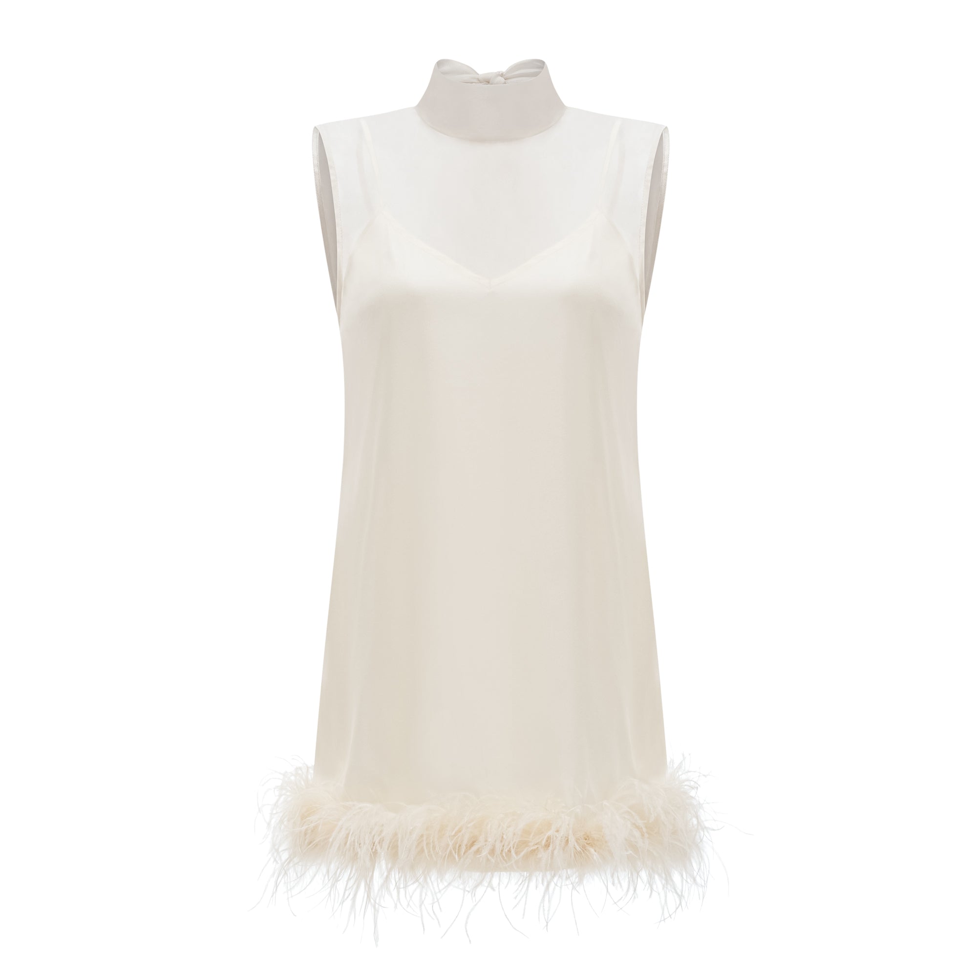Adrienne White Feather Trim Mini Dress