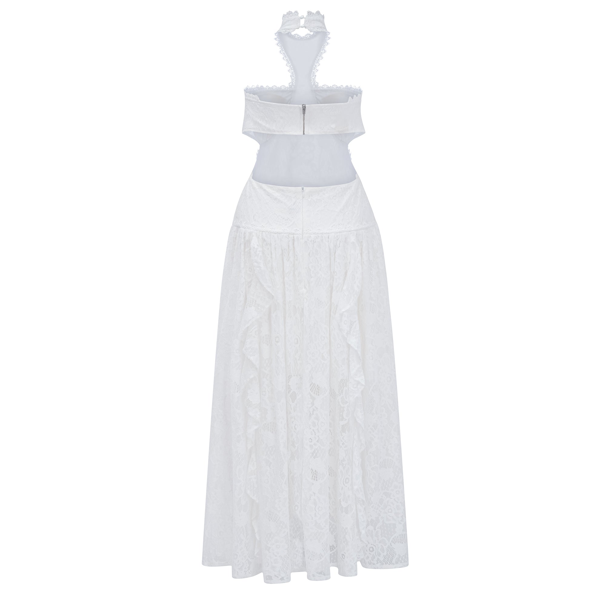 Evelyn White Halterneck Lace Maxi Dress