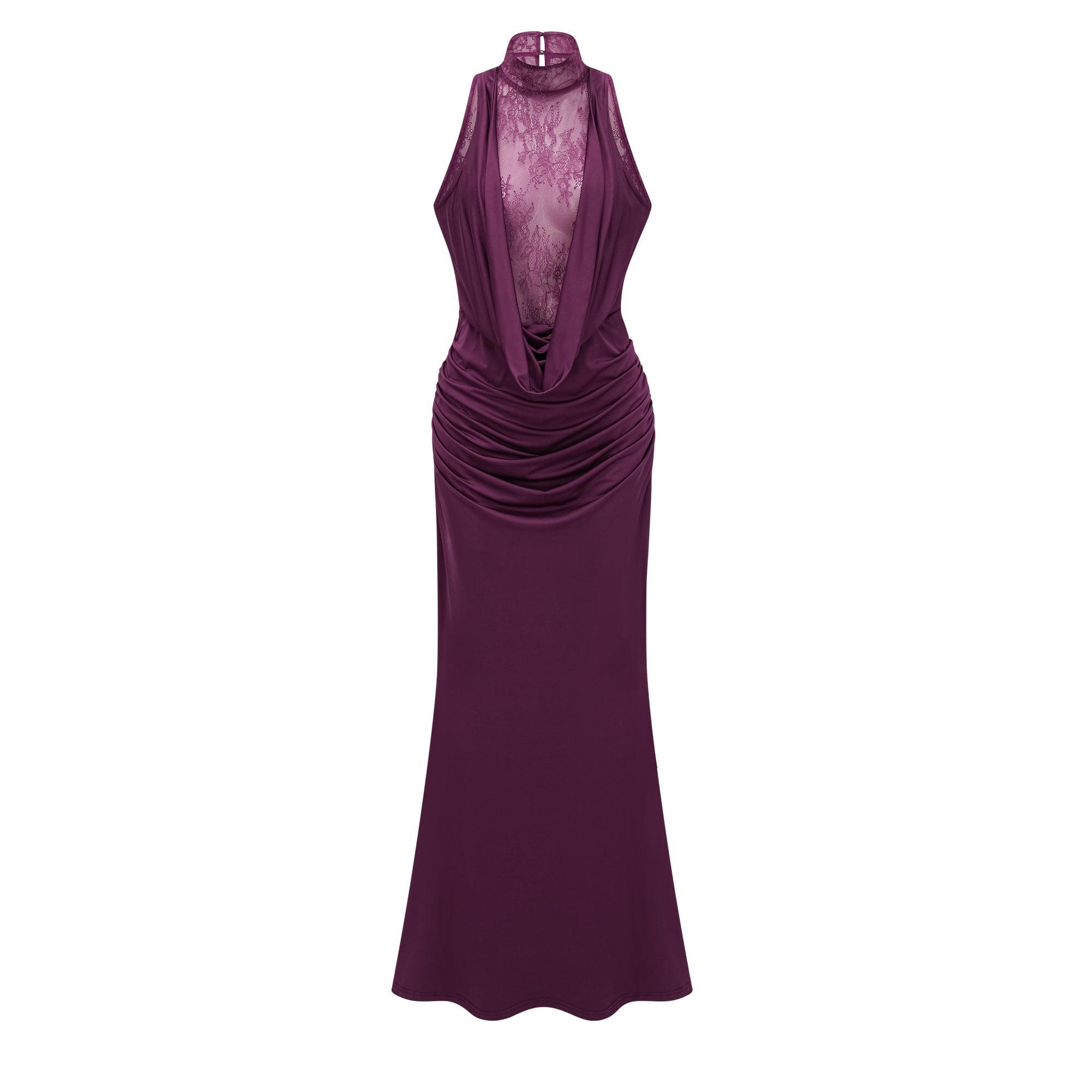 Borbála Magenta Lace Bodice Ruched Maxi Dress